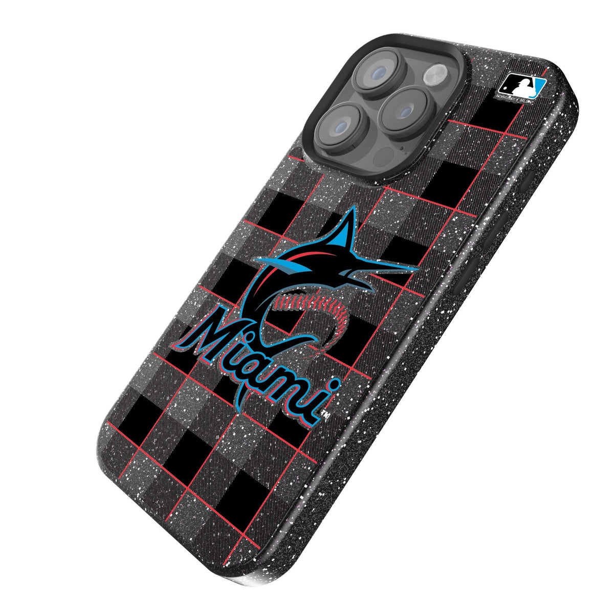 Miami Marlins Plaid Bling Phone Case 2