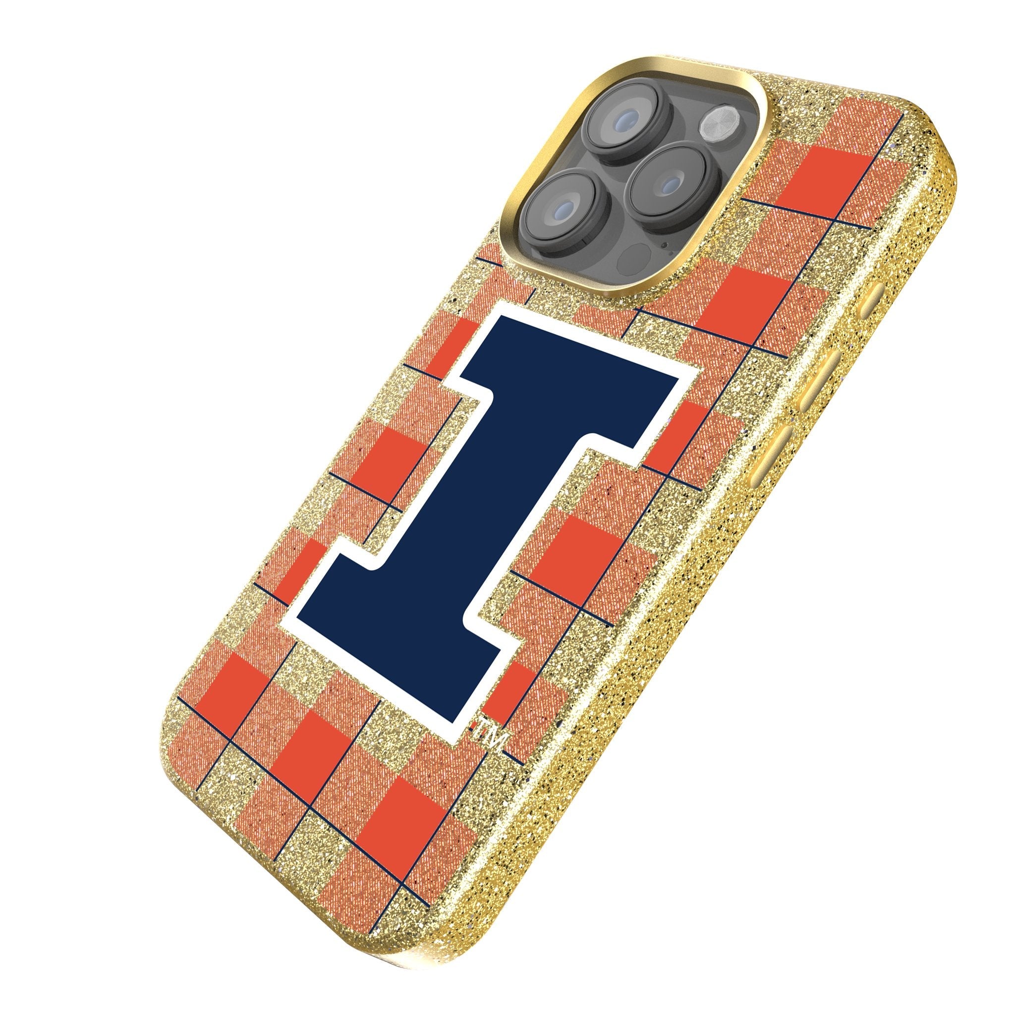 University of Illinois Fighting Illini Plaid Bling Phone Case 2