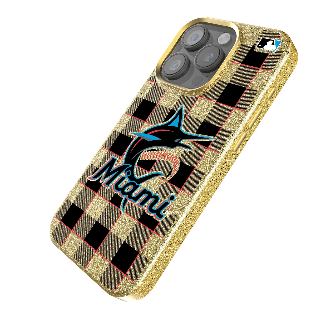 Miami Marlins Plaid Bling Phone Case 2