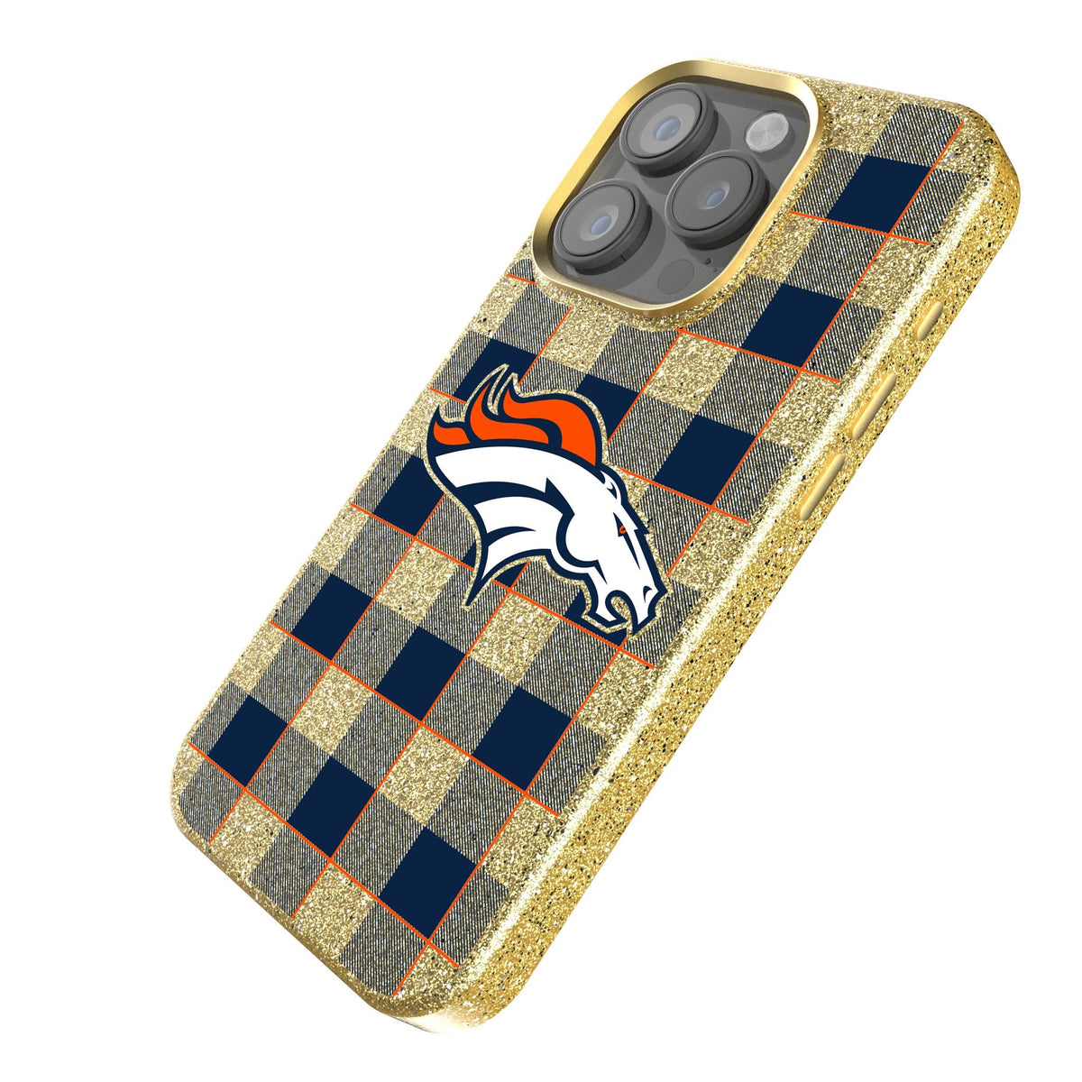 Denver Broncos Plaid Bling Phone Case 2