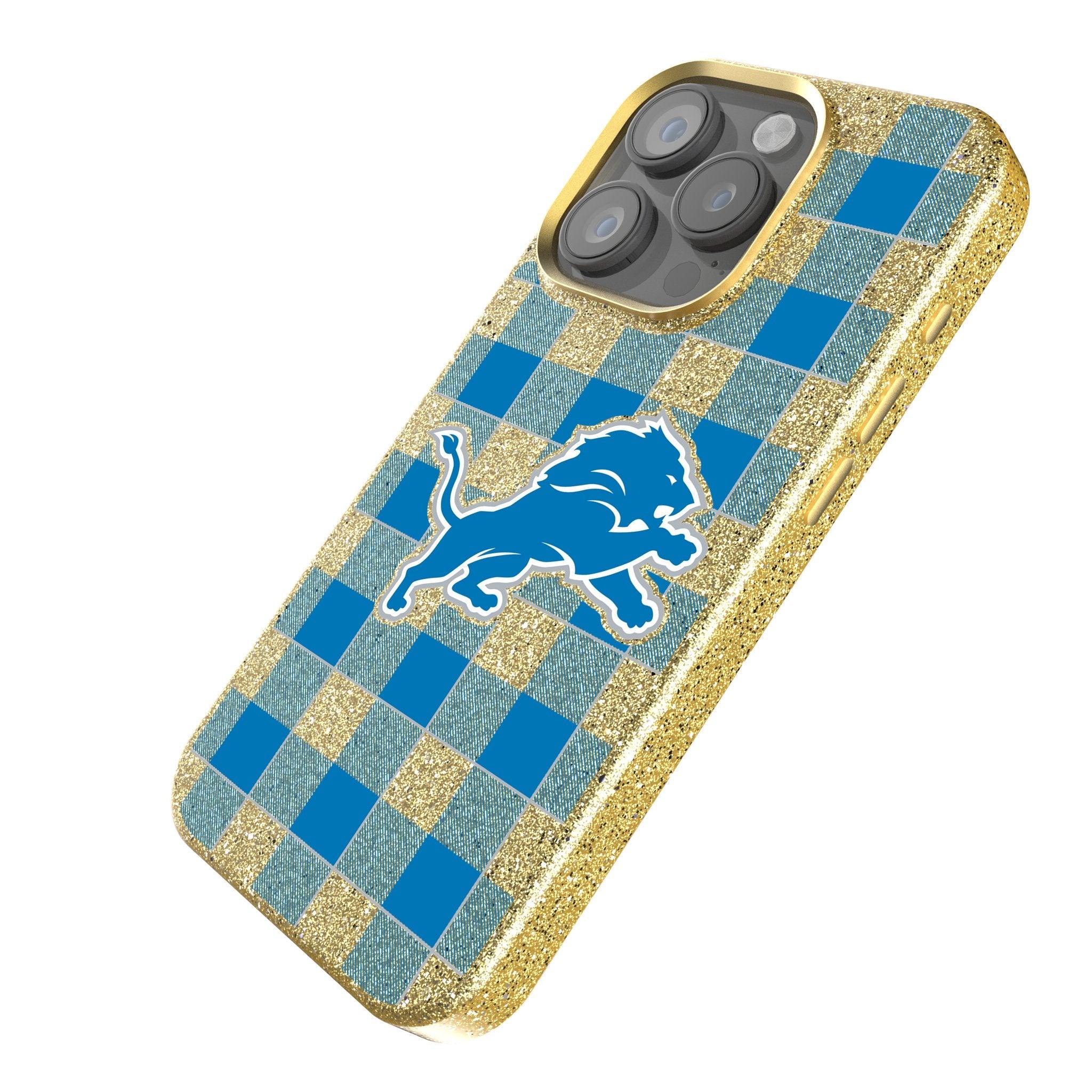 Detroit Lions Plaid Bling Phone Case 2