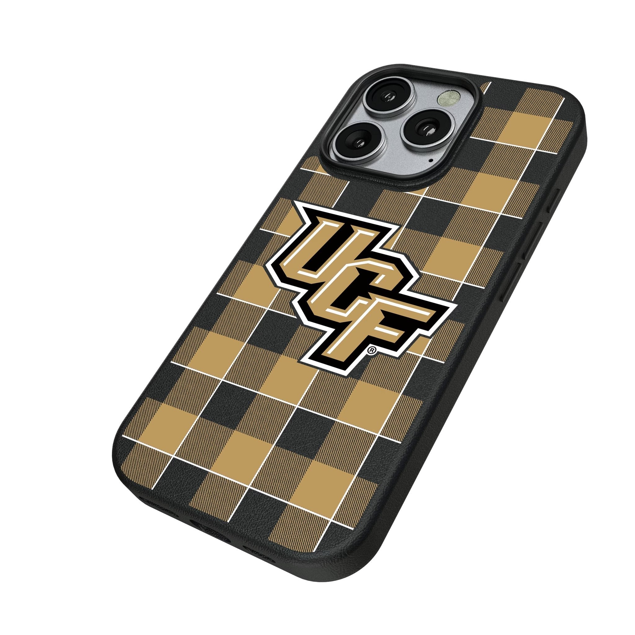 University of Central Florida Golden Knights Plaid MagSafe Compatible Phone Case for Apple iPhone 2