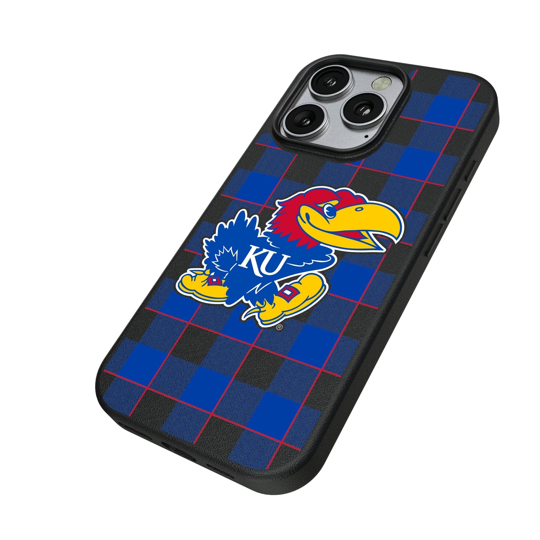 University of Kansas Jayhawks Plaid MagSafe Compatible Phone Case for Apple iPhone 2