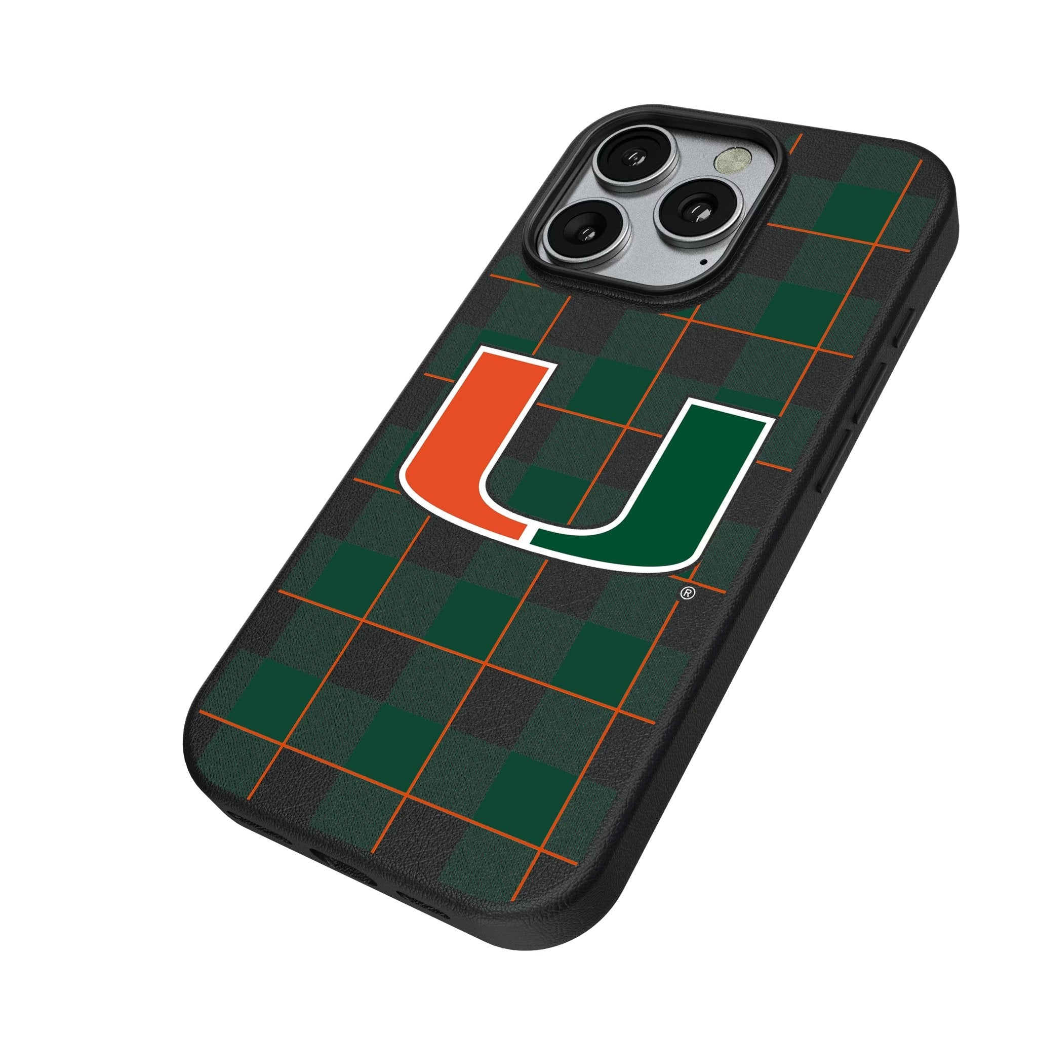 University of Miami Hurricanes Plaid MagSafe Compatible Phone Case for Apple iPhone 2