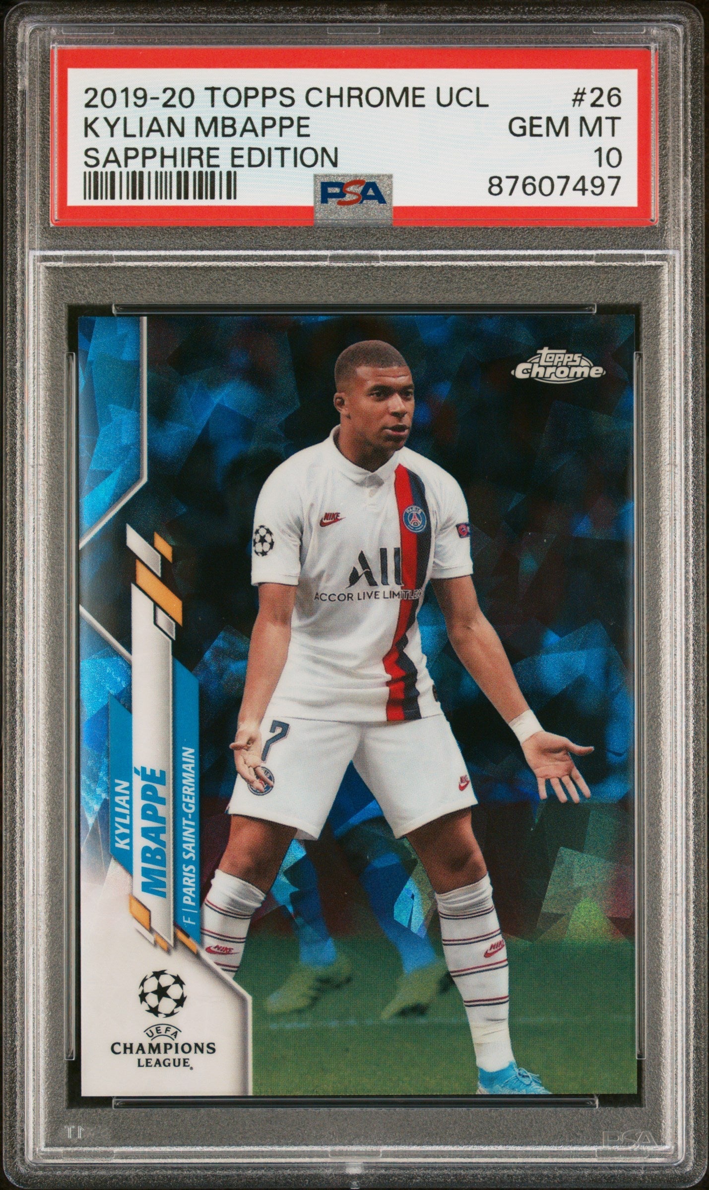 Graded 2019 Topps Chrome UCL Kylian Mbappe #26 Sapphire Edition Soccer Card PSA 10 Gem Mint 1