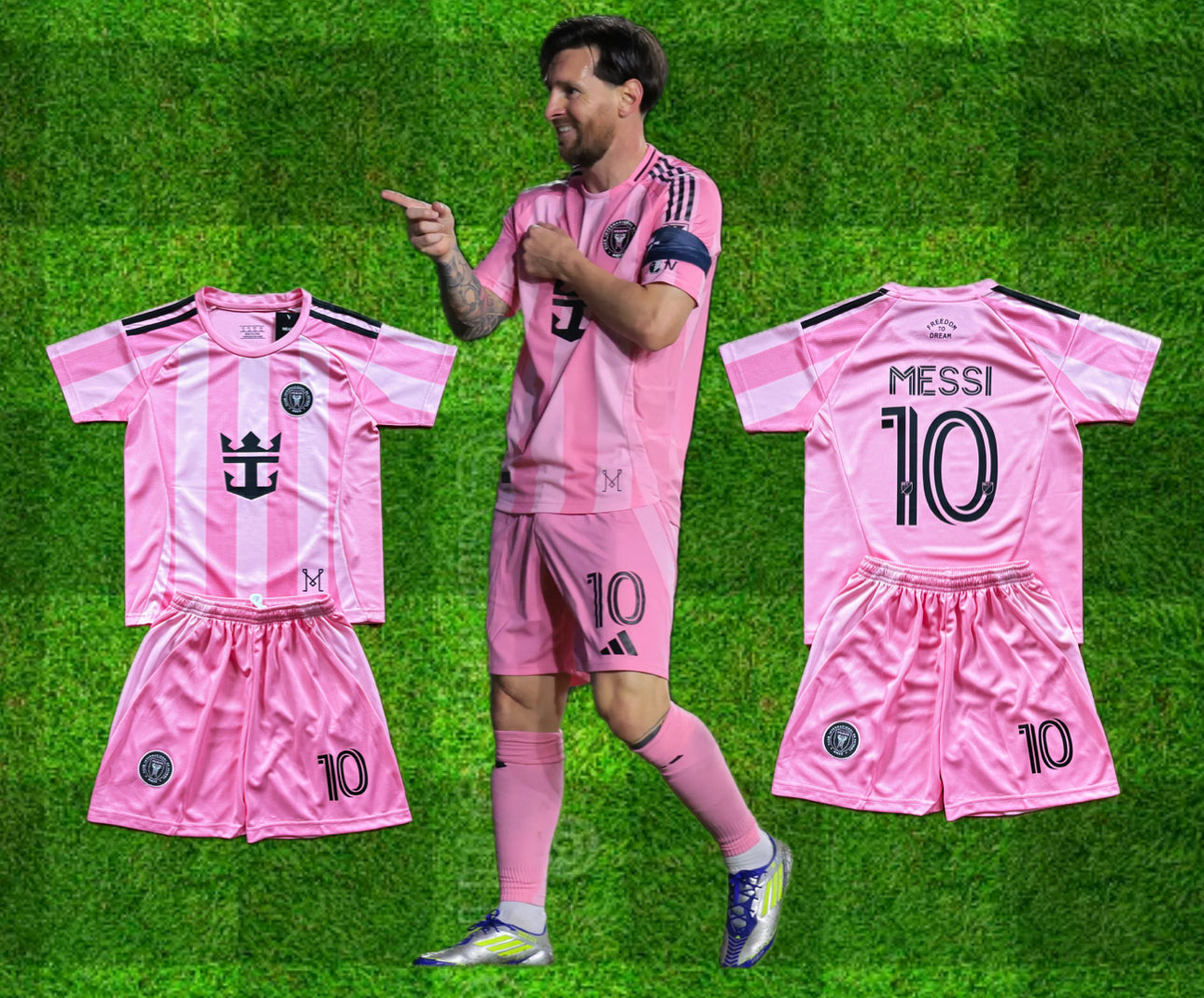 New Pink Lionel Messi Home Kids Soccer Jersey Pink Set of 2 | Toddler & Youth 3