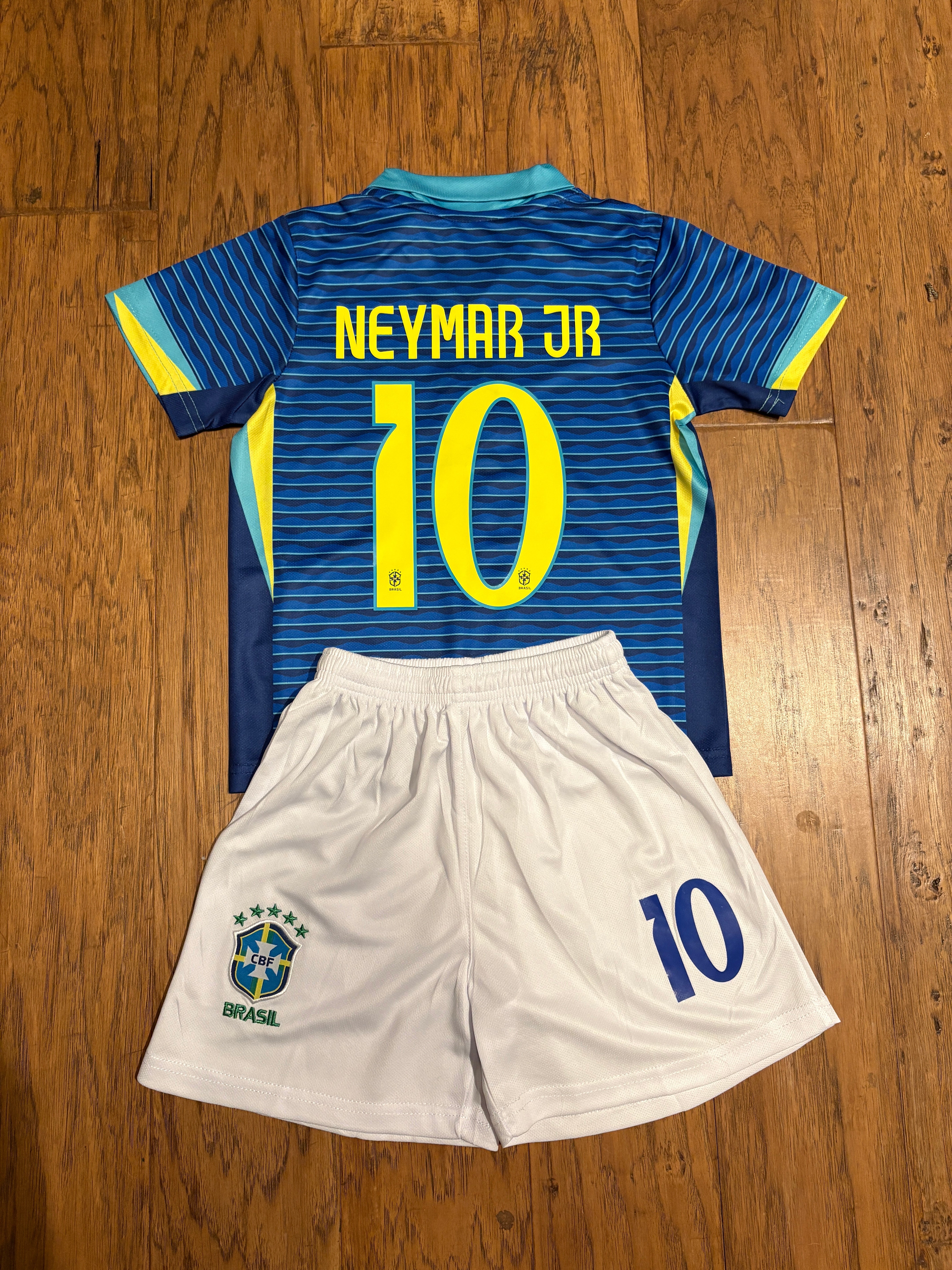 Neymar Jr Blue Brazil Away Jersey Kids Soccer Jersey Set Youth & Toddler Sizes 3