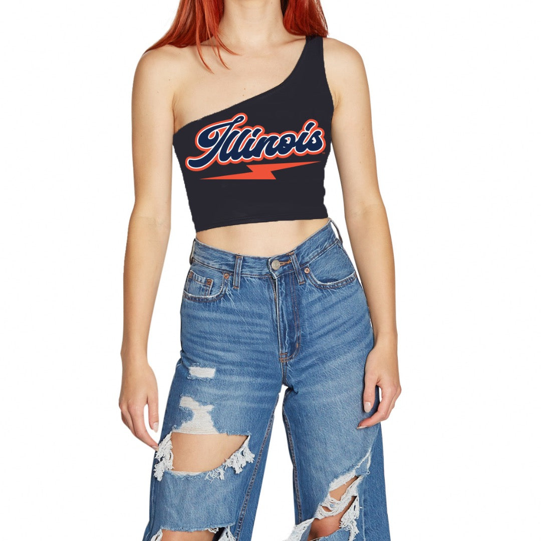 Illinois Fighting Illini Lightning One Shoulder Top | lojobands 5