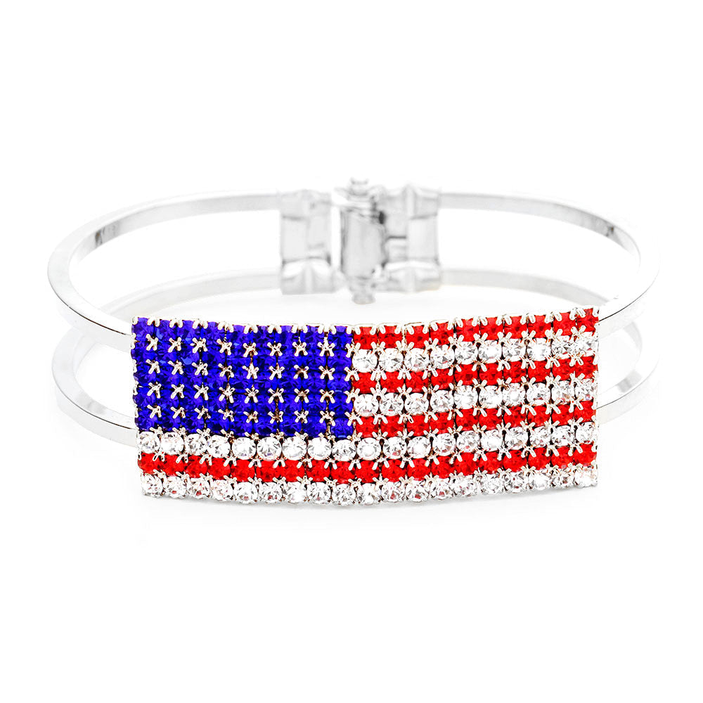 Red, White & Blue Crystal Pave American Flag Hinged Bracelet 2