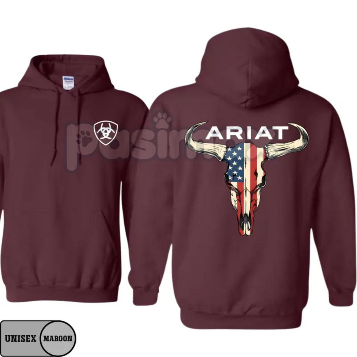 Ariat Hoodie – American Flag Bull Skull Western Cowboy Pullover, Patriotic & Rustic Outdoors Apparel, Unisex 4