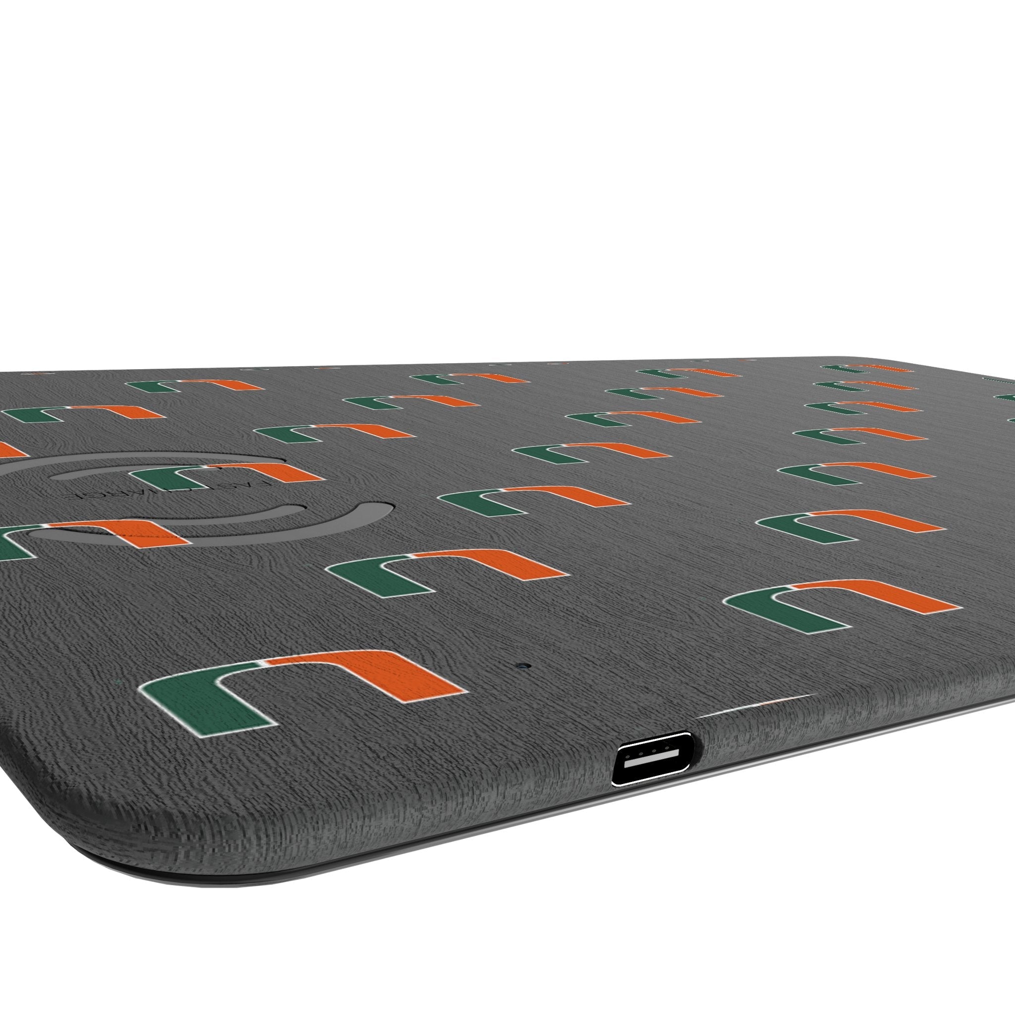 University of Miami Hurricanes Fashion Pattern 15-Watt Wireless Charger and Mouse Pad 3