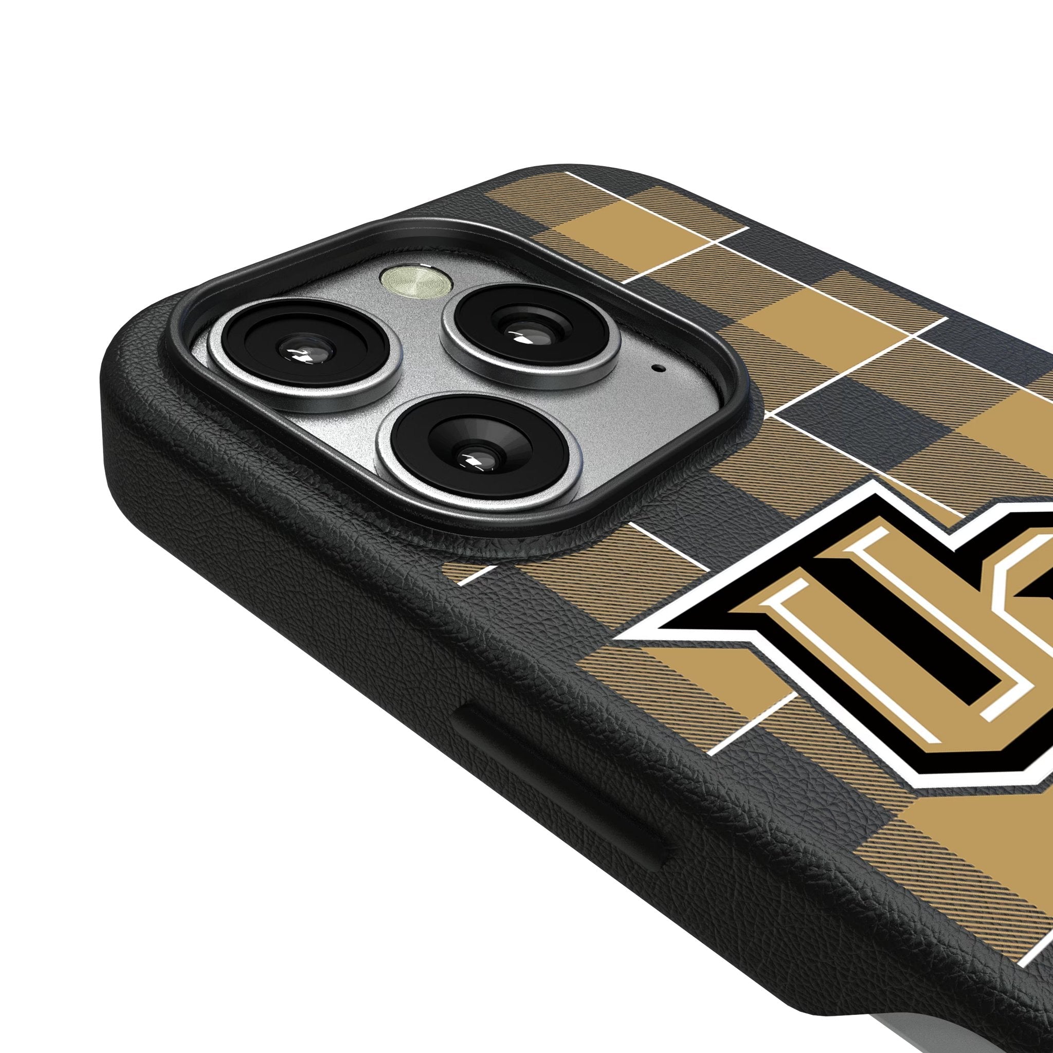 University of Central Florida Golden Knights Plaid MagSafe Compatible Phone Case for Apple iPhone 3