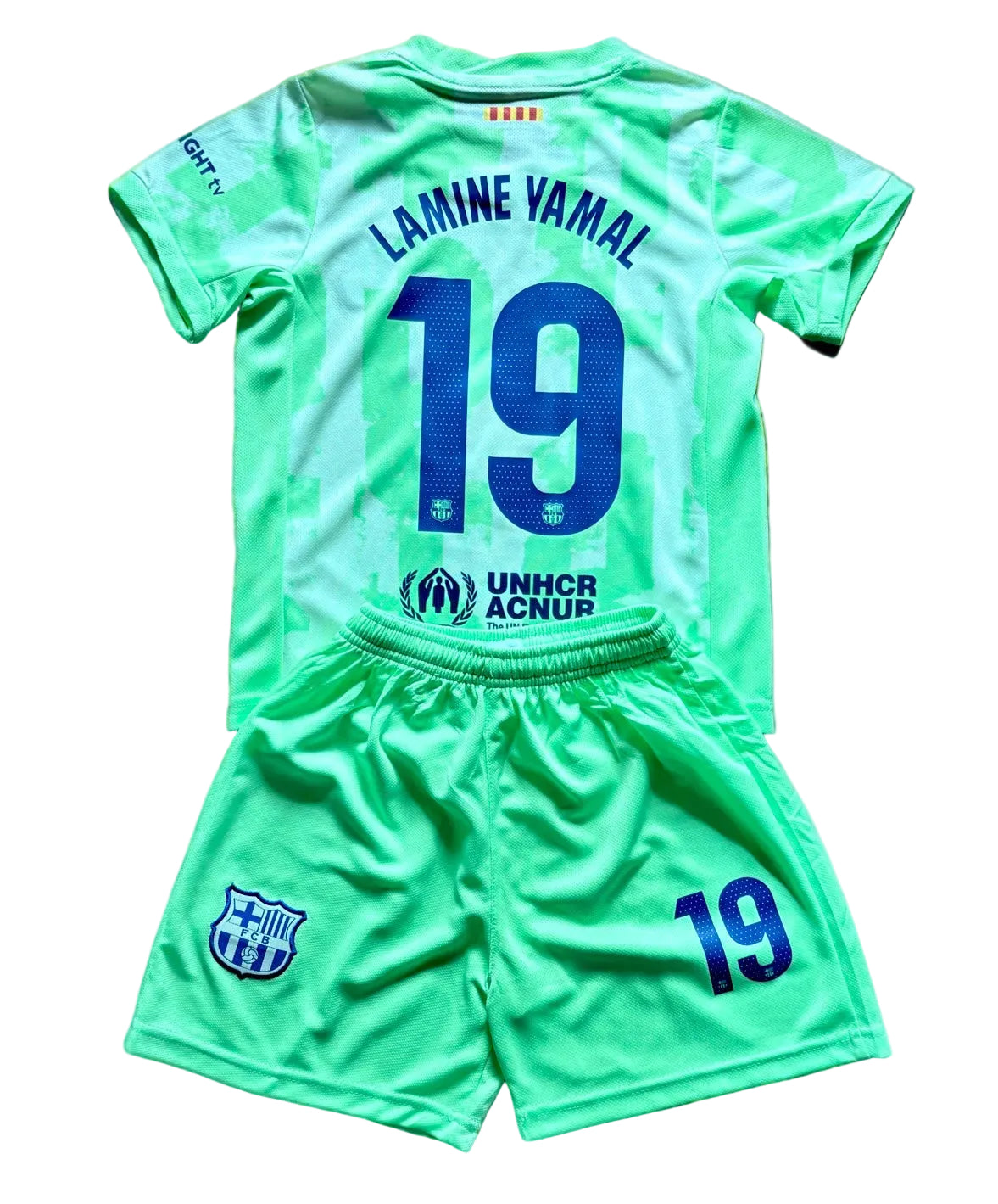 Lamine Yamal Green Kids Barcelona Soccer Jersey Kit 1