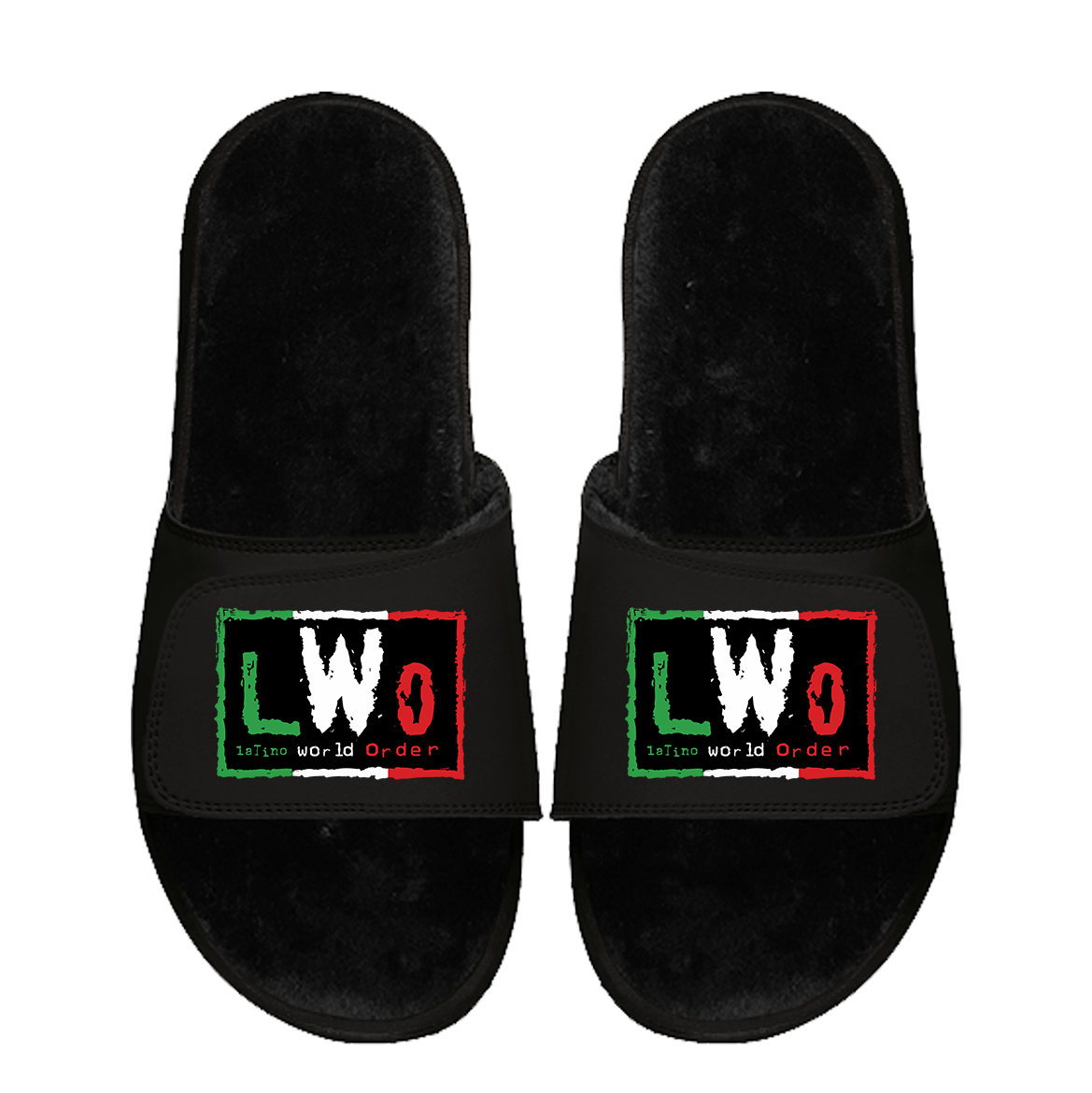 LWO Mexico Flag Black Fur Slides 1
