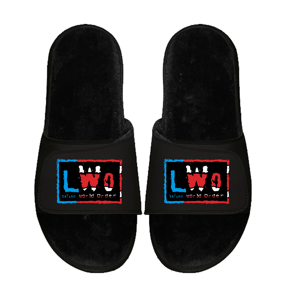 LWO Puerto Rico Flag Black Fur Slides 1