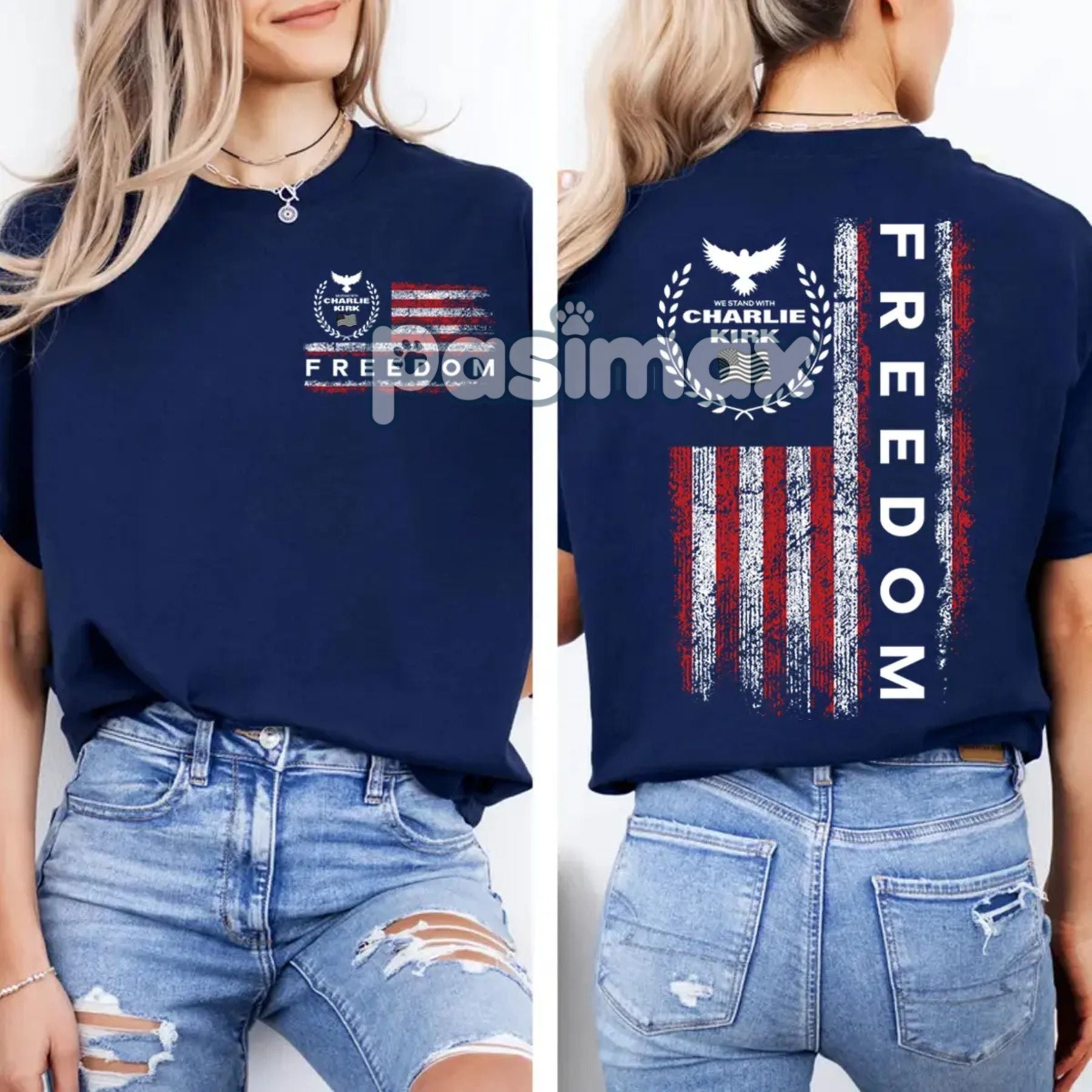 Freedom Charlie Kirk USA Flag T-Shirt - We Stand With Charlie Kirk, 2-Sided Patriotic Tee 4