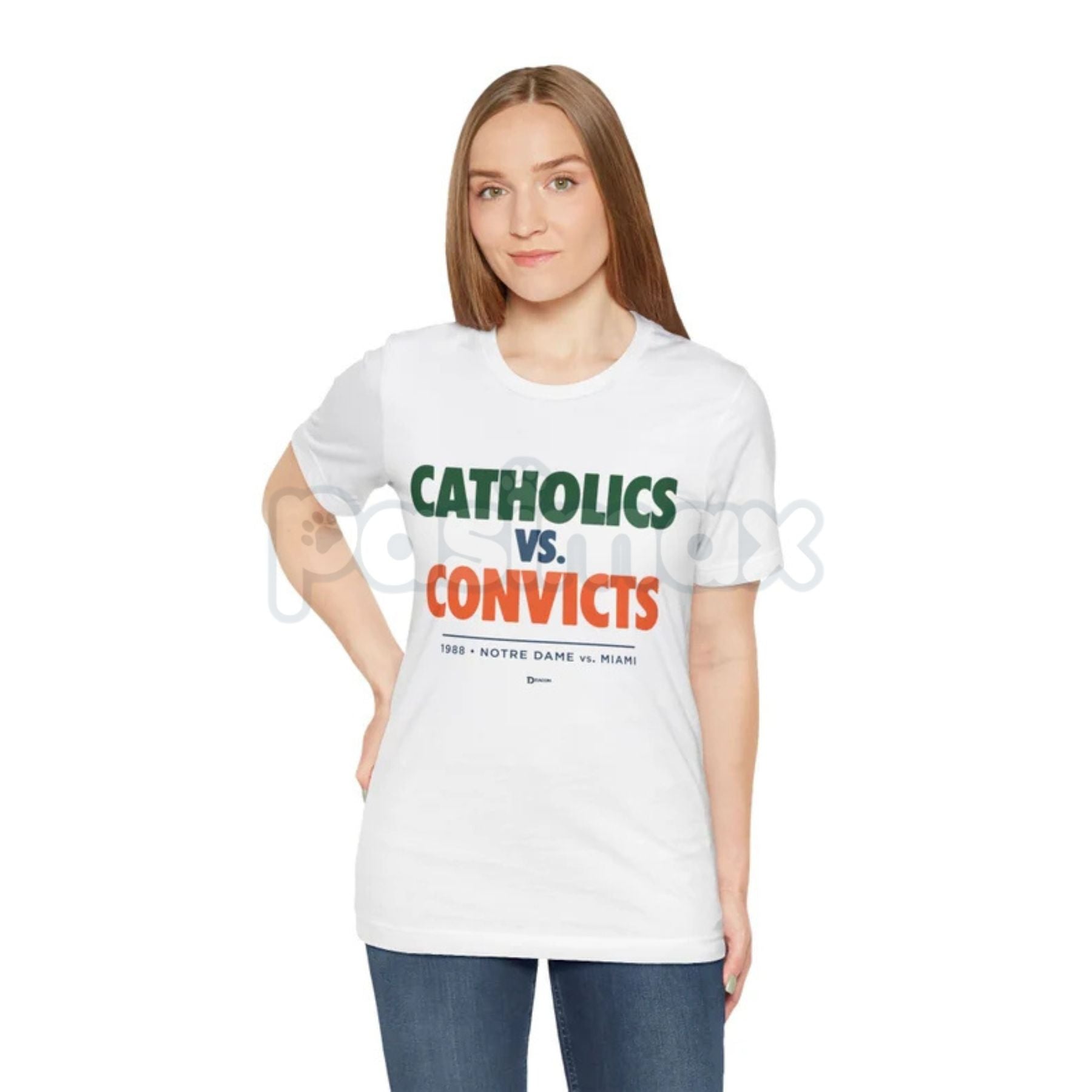 "Catholics vs Convicts" T-Shirt - Notre Dame vs Miami 1988 Rivalry Tee, Vintage College Football History Apparel, Unisex Retro Sports Gift 4