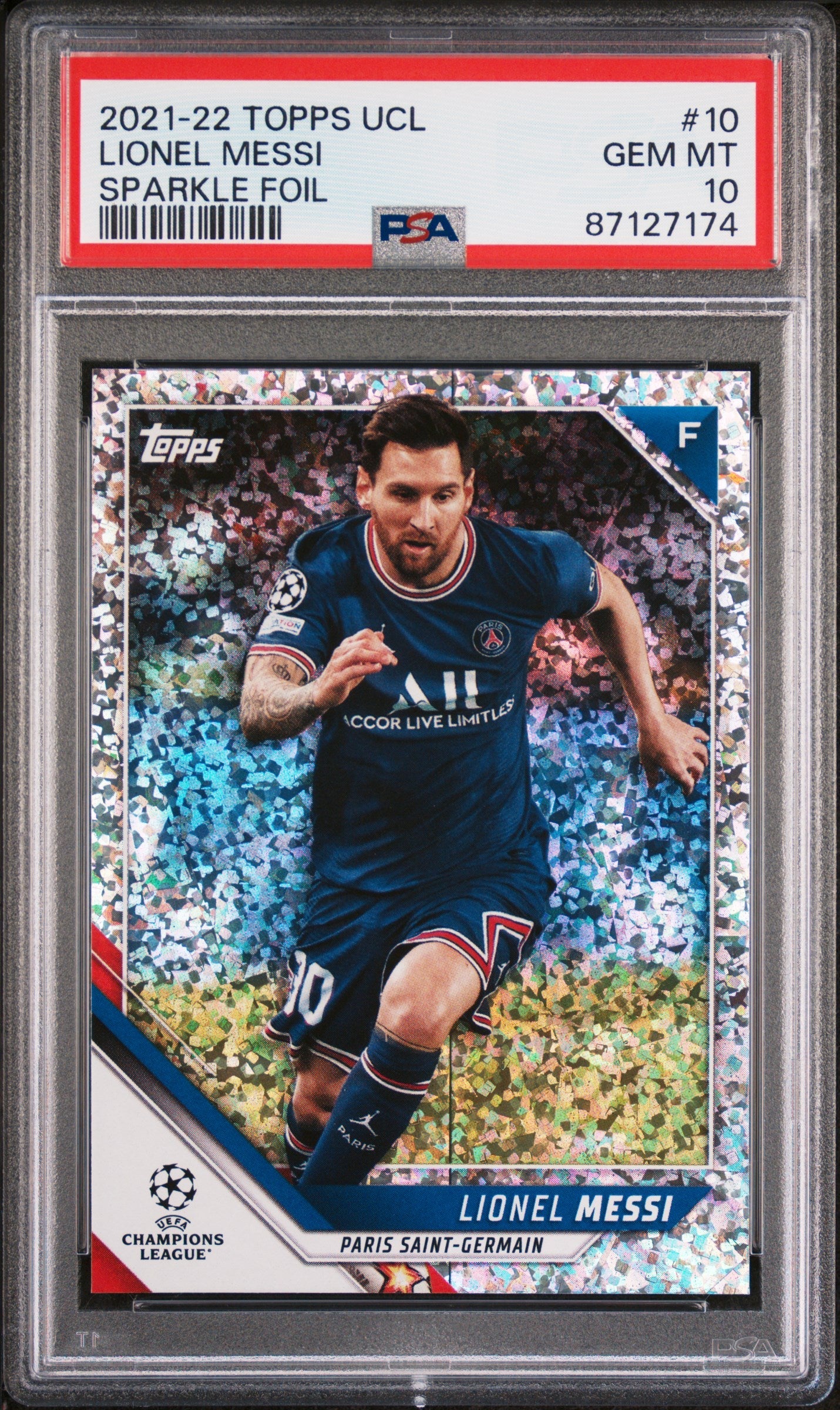 Graded 2021 Topps UCL Lionel Messi #10 Sparkle Foil Soccer Card PSA 10 Gem Mint 1