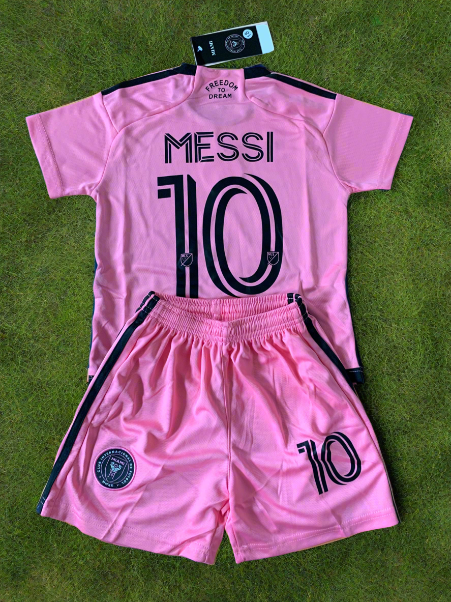 Lionel Messi Miami Home Kids Soccer Jersey Pink Set Football Youth Toddler 3