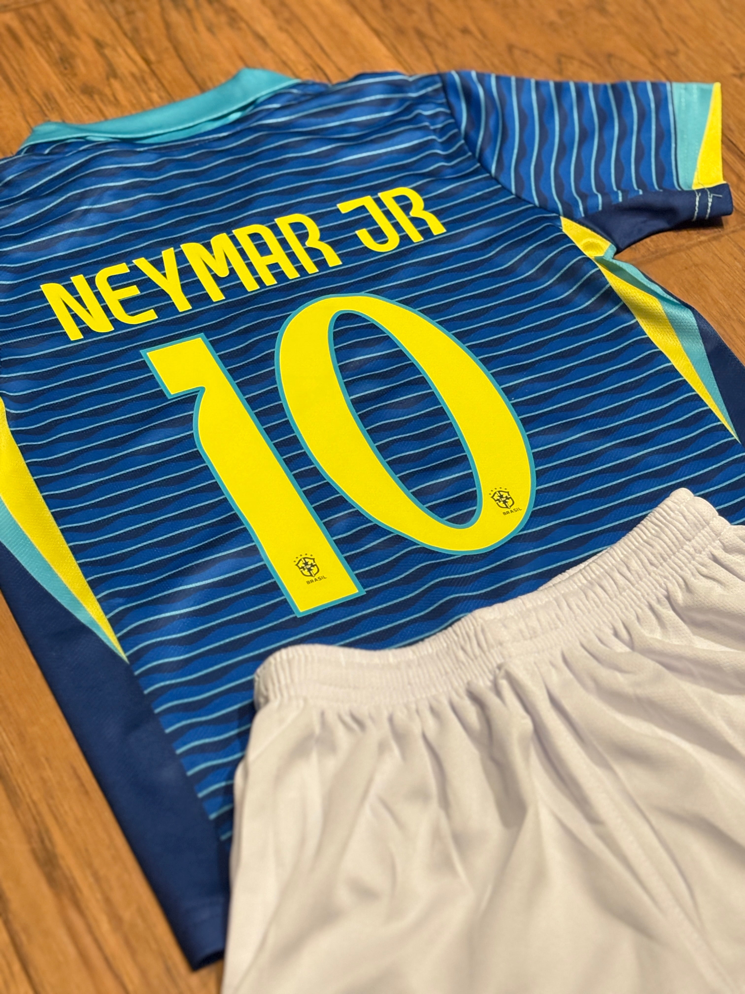 Neymar Jr Blue Brazil Away Jersey Kids Soccer Jersey Set Youth & Toddler Sizes 5