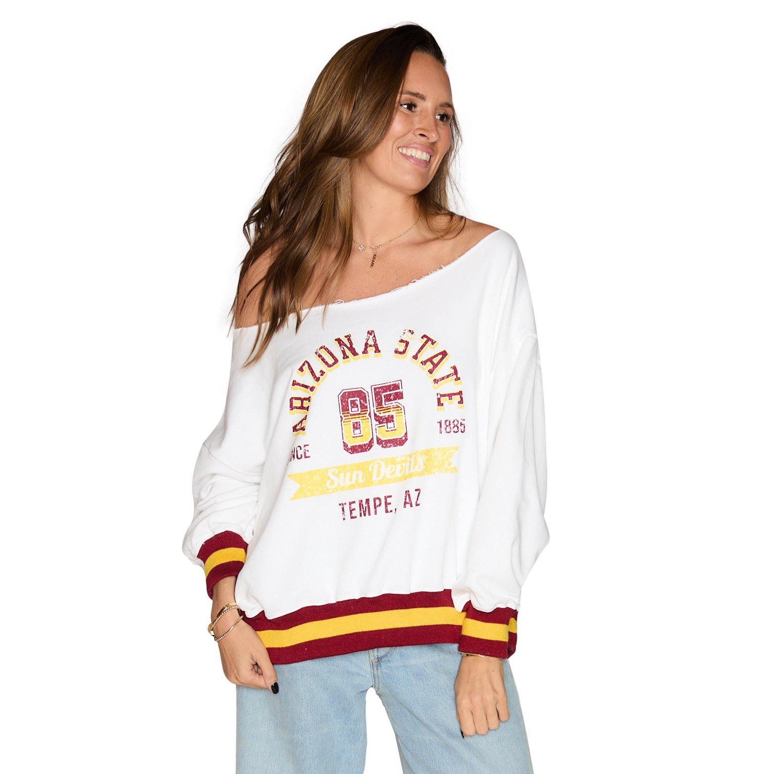 Arizona State ASU Vintage Off the Shoulder Sweatshirt | lojobands