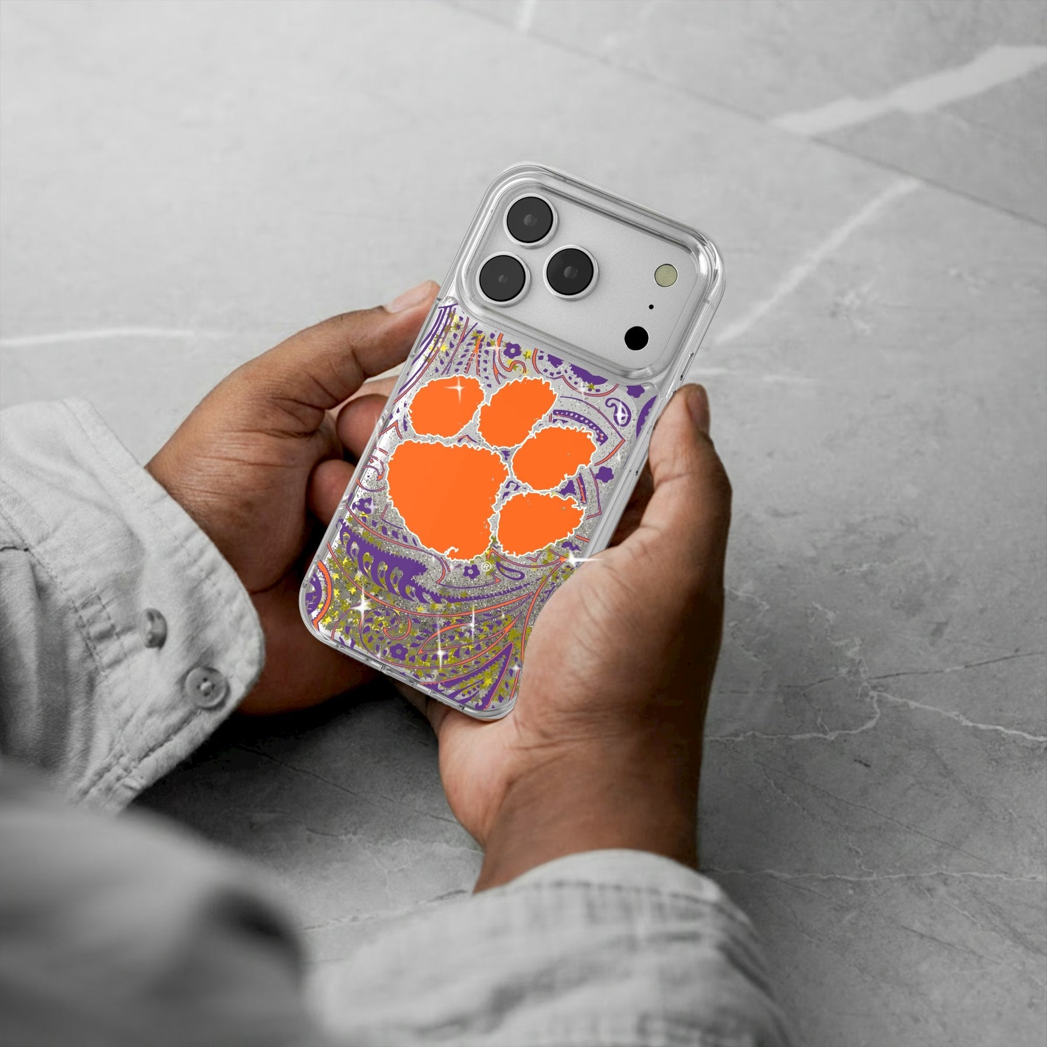 Clemson University Tigers Paisley Glitter Phone Case for Apple iPhone 17 Series 5