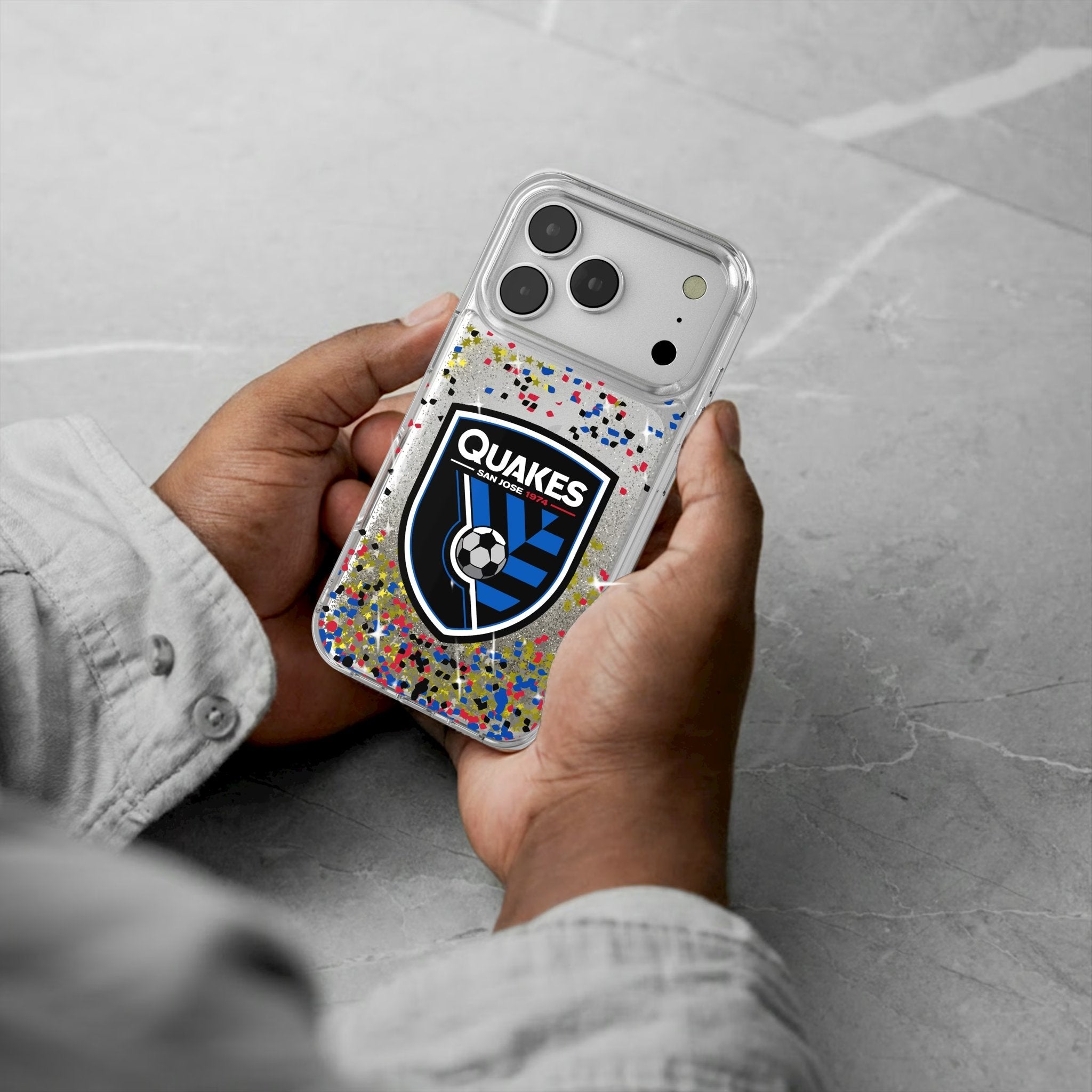San Jose Earthquakes Confetti Glitter Phone Case for Apple iPhone 17 Series 5