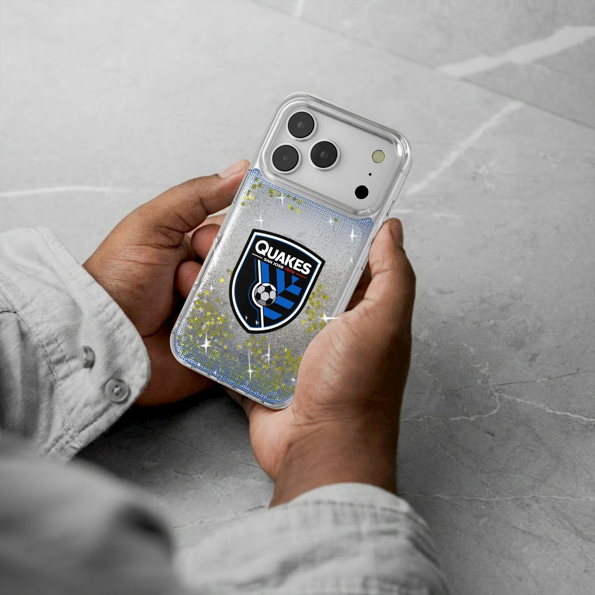 San Jose Earthquakes Linen Glitter Phone Case for Apple iPhone 17 Series 5
