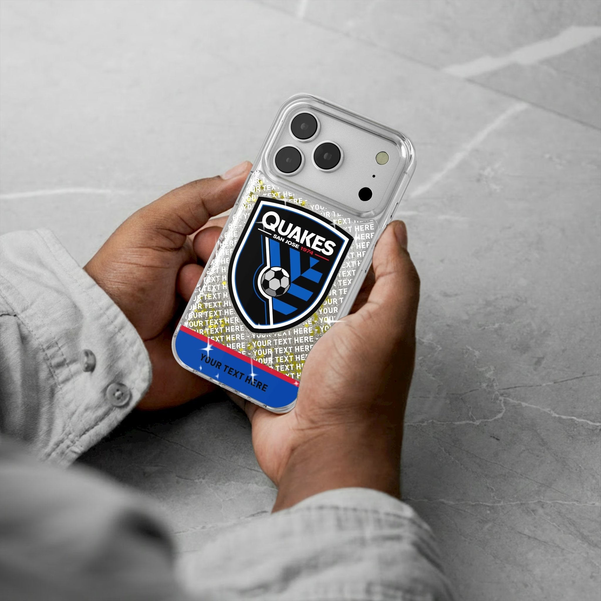 San Jose Earthquakes Personalized EndZone Plus Glitter Phone Case for Apple iPhone 17 Series 5