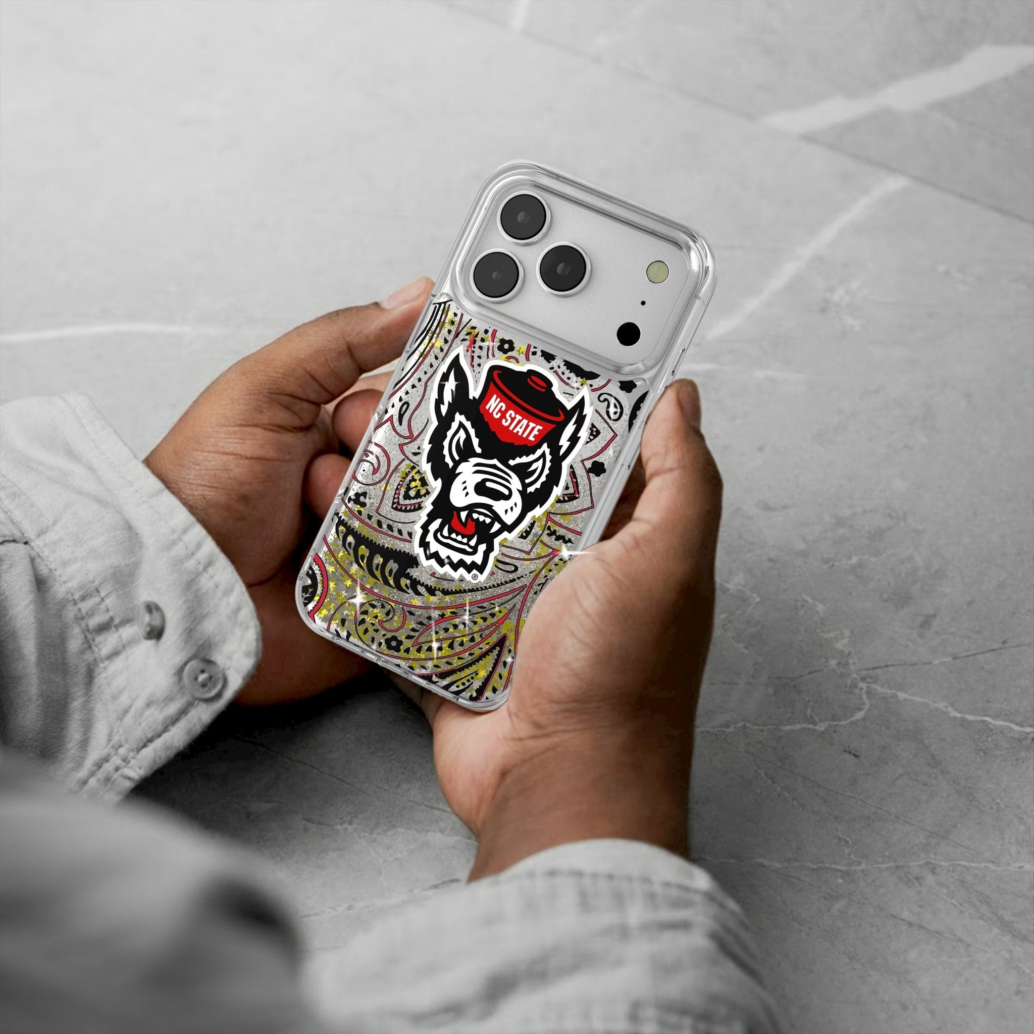 North Carolina State University Wolfpack Paisley Glitter Phone Case for Apple iPhone 17 Series 5