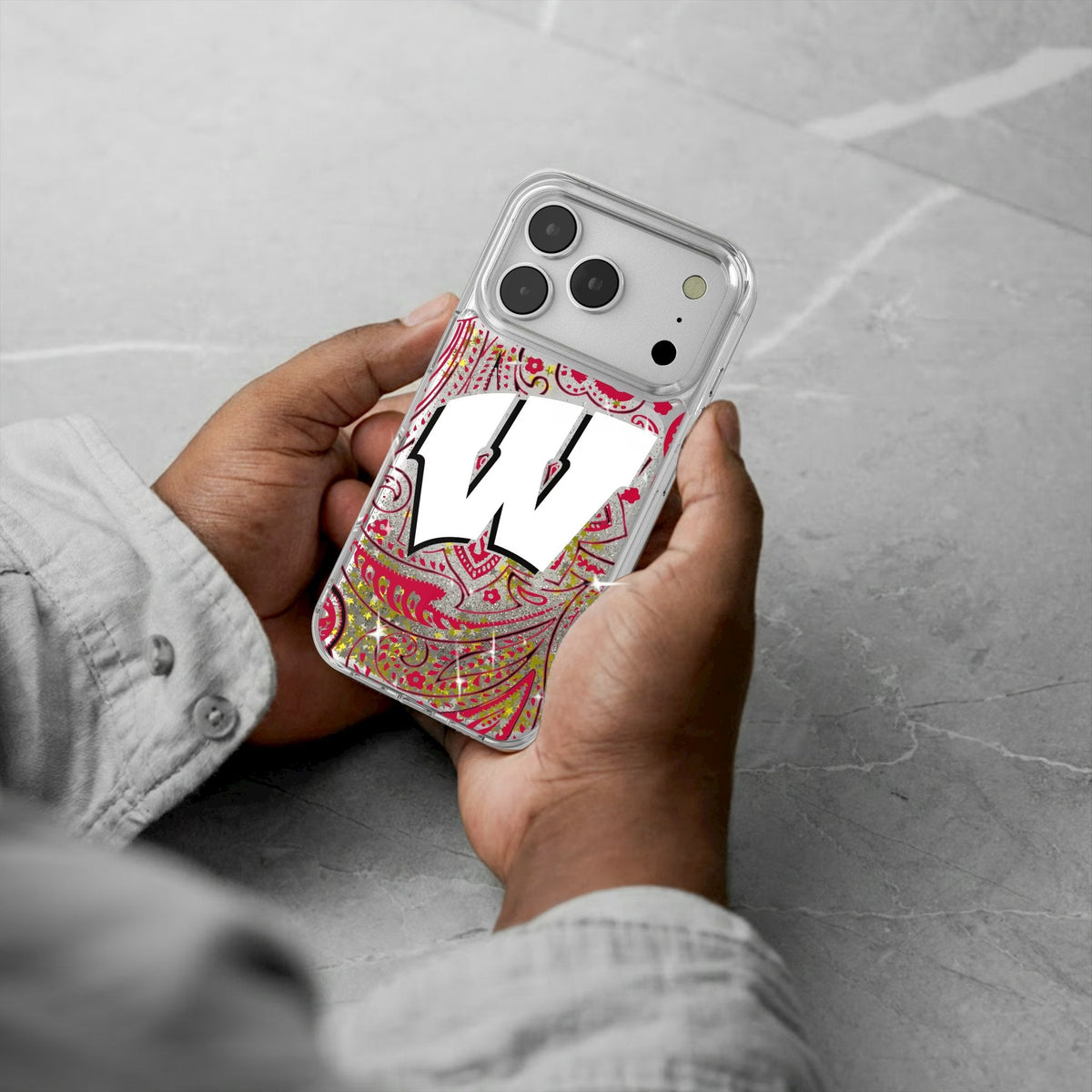University of Wisconsin Badgers Paisley Glitter Phone Case for Apple iPhone 17 Series 5