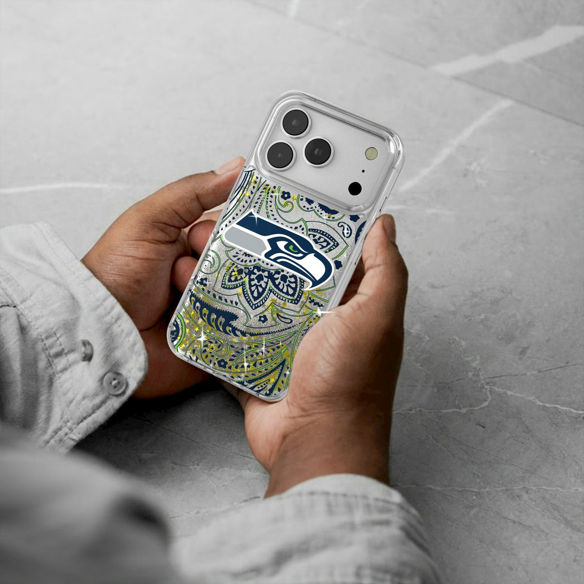 Seattle Seahawks Paisley Glitter Phone Case for Apple iPhone 17 Series 5