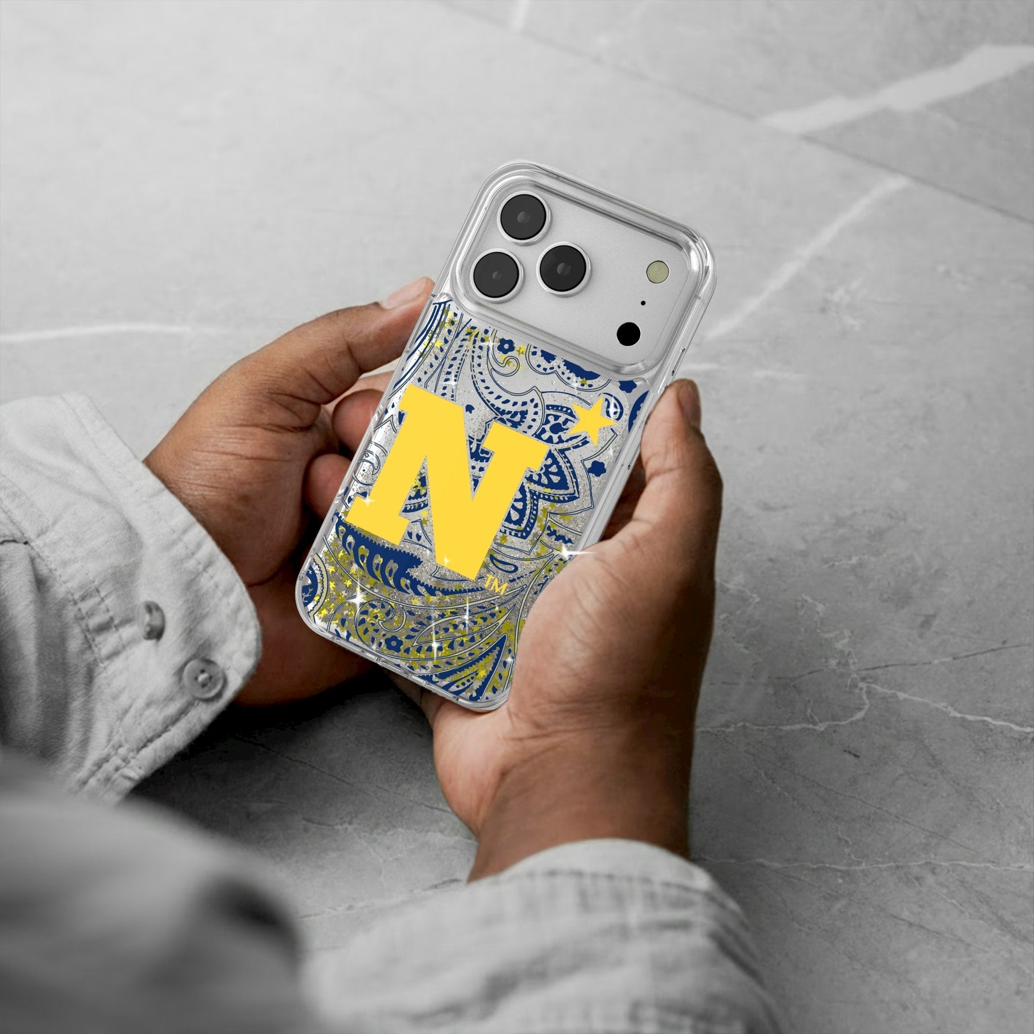 United State Naval Academy Midshipmen Paisley Glitter Phone Case for Apple iPhone 17 Series 5