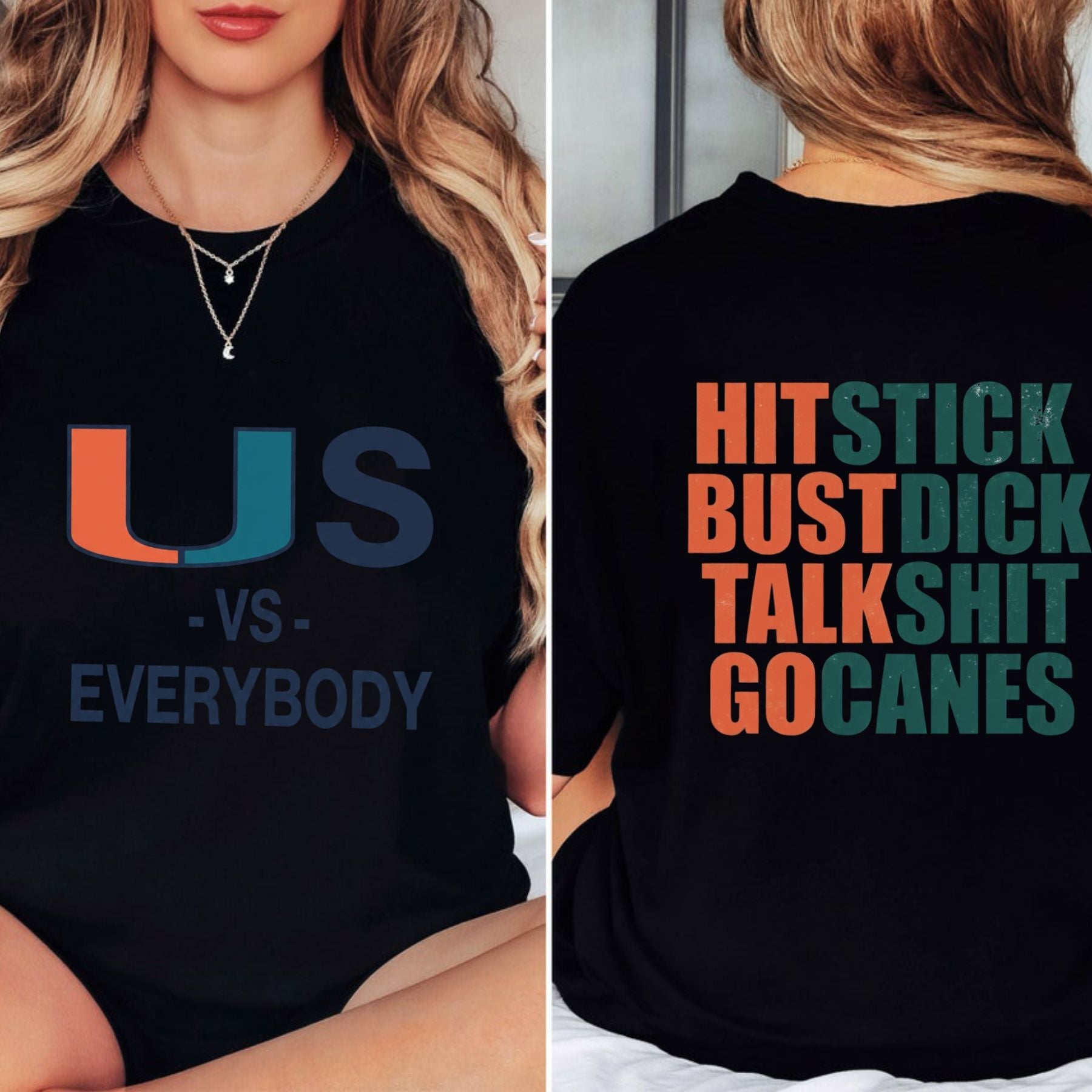 "Hit Stick Bust Dick Talk Shit" Miami Hurricanes Fan T-Shirt - Hard-Hitting U Football Tee, Sarcastic Miami Defense Graphic Shirt, Funny Hurricanes Tailgate Apparel 3