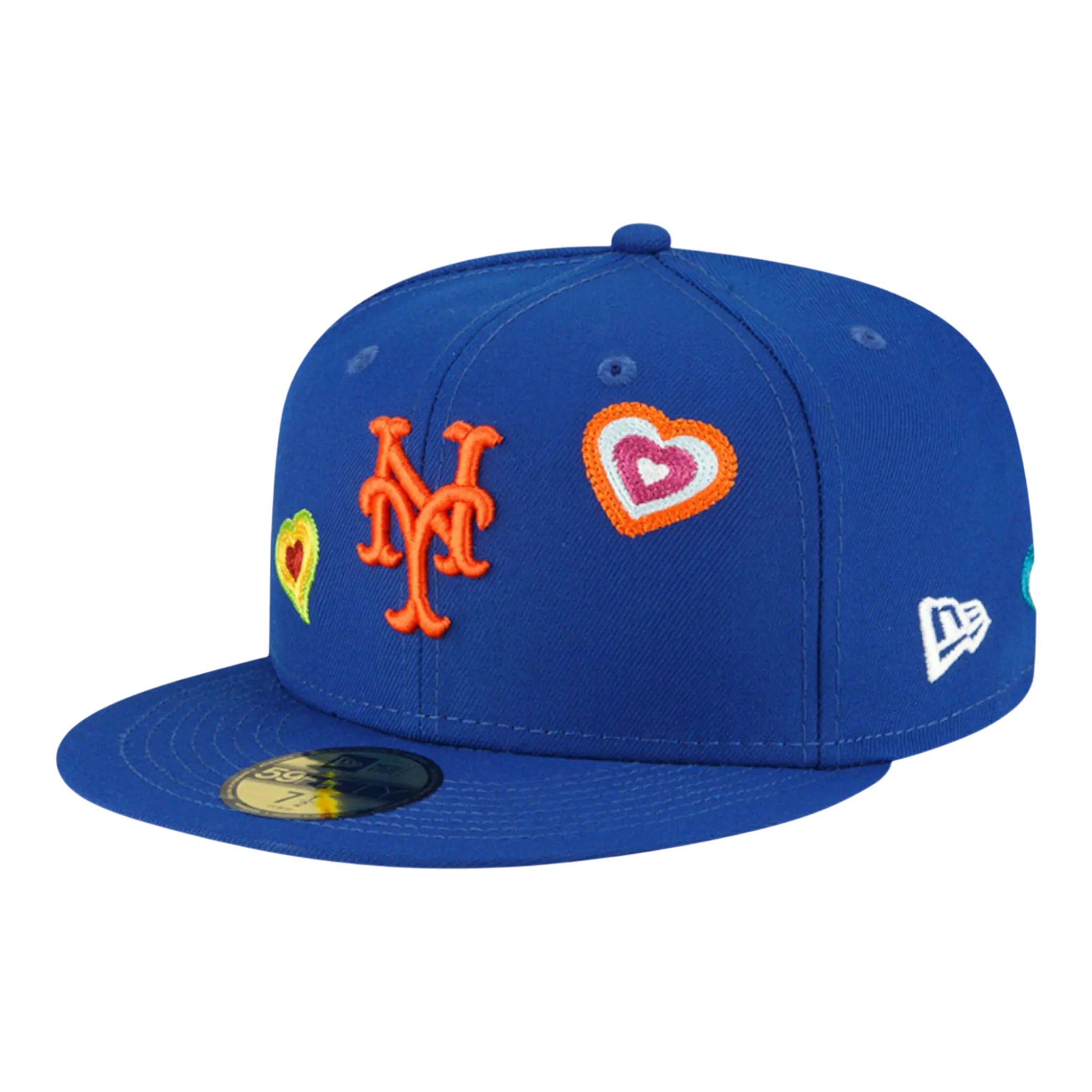 New Era 59Fifty New York Mets Chain Stitch Heart Fitted Hat Pink Undervisor Blue 1