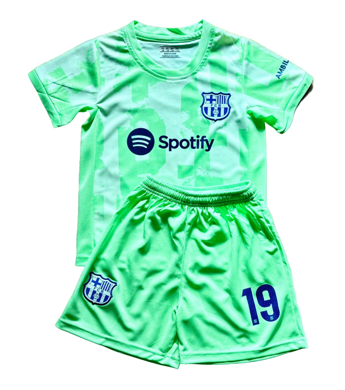 Lamine Yamal Green Kids Barcelona Soccer Jersey Kit 3