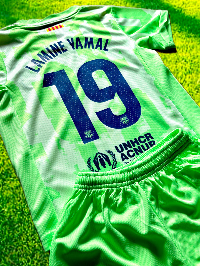 Lamine Yamal Green Kids Barcelona Soccer Jersey Kit 4