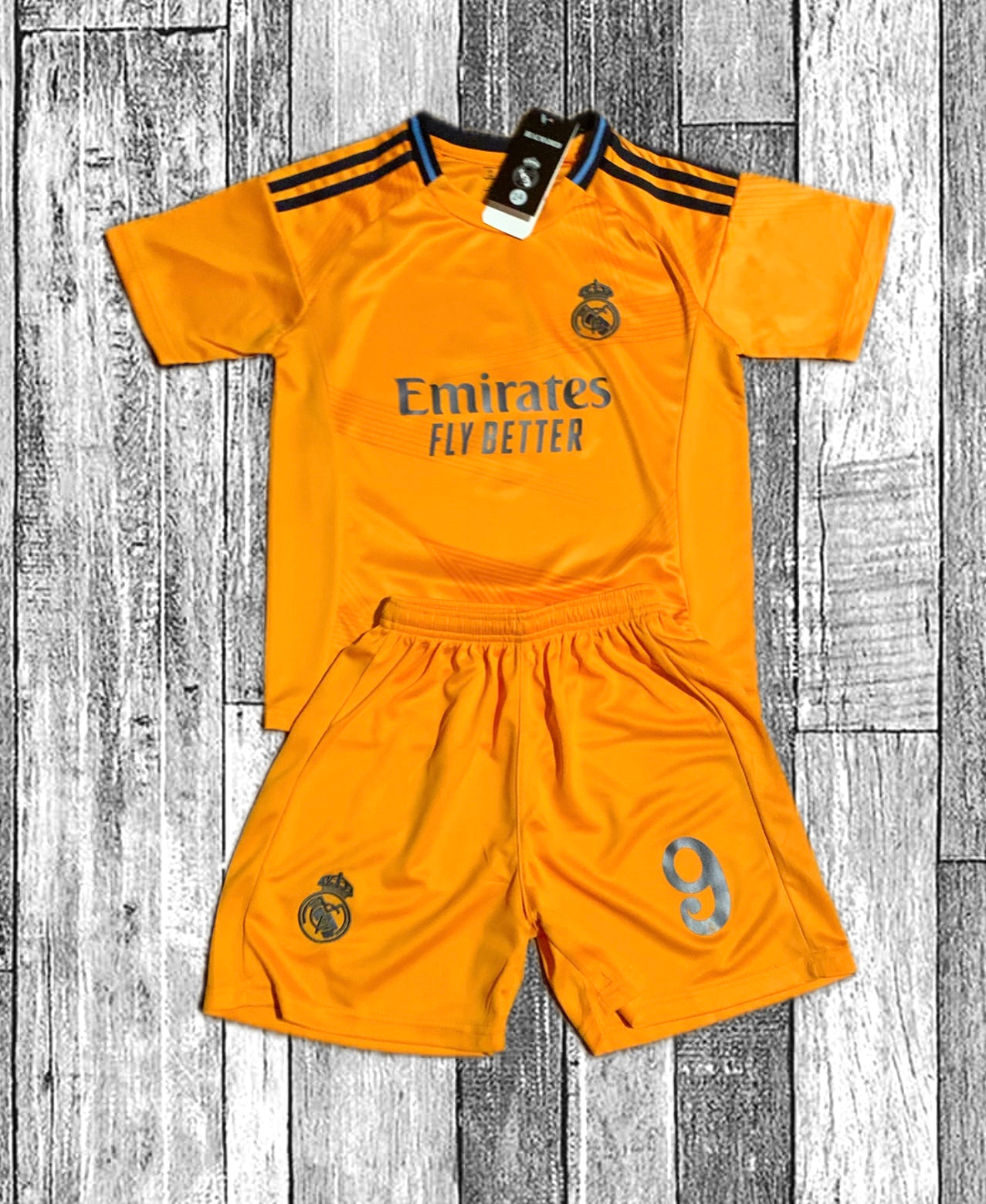 Kylian Mbappe Real Madrid Special Orange 3rd Jersey Toddler/Youth Soccer Jersey Kids Kit 7