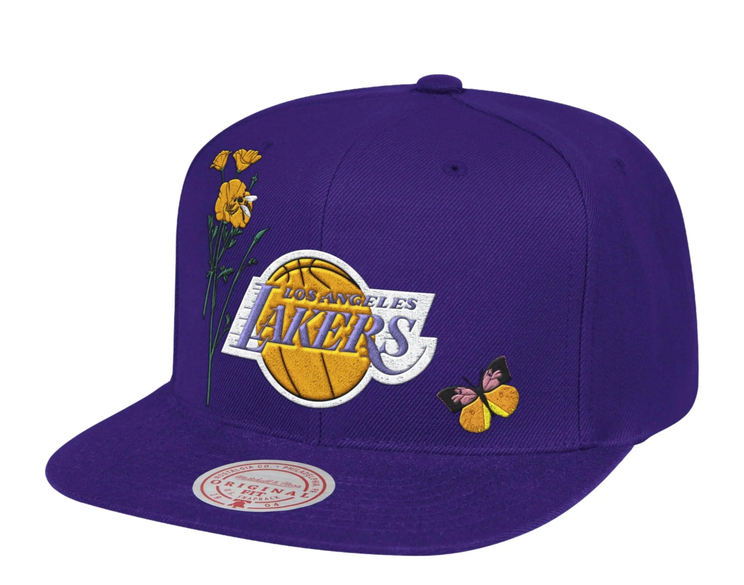 Mitchell & Ness Los Angeles Lakers HWC State Flower Men Snapback Hat Purple 1