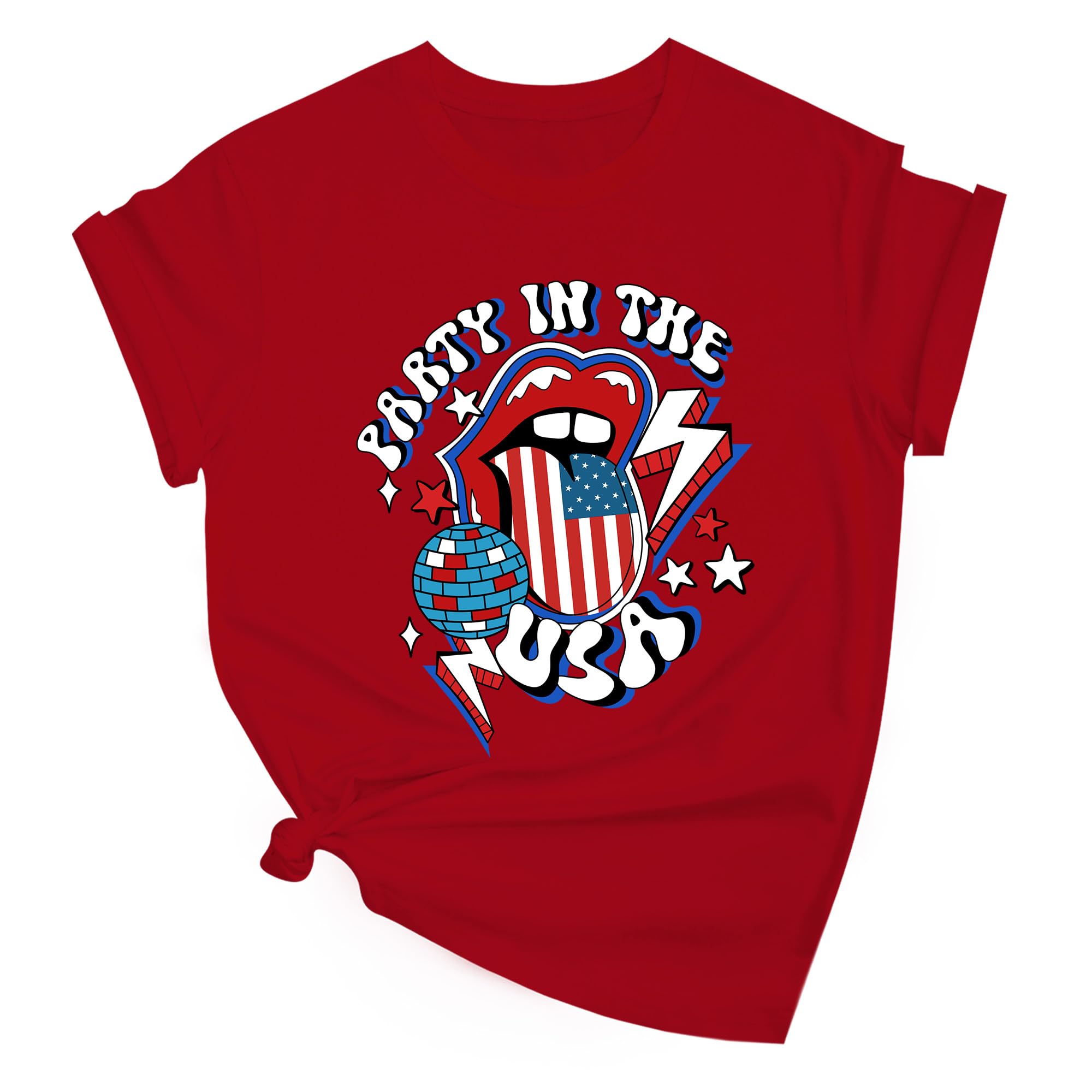 Solatria 4th of July Shirts Women USA Flag Cotton Crew Neck Red XL 2