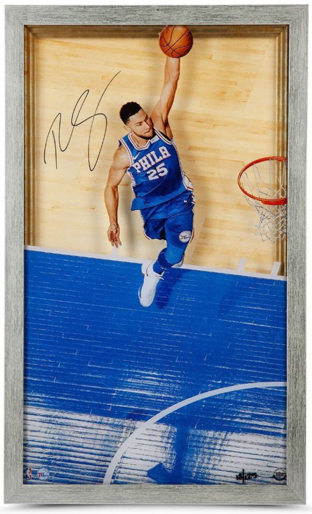 Ben Simmons Great From Above Autographed Philadelphia 76ers 16x28 Framed Acrylic Display - 25/125 1