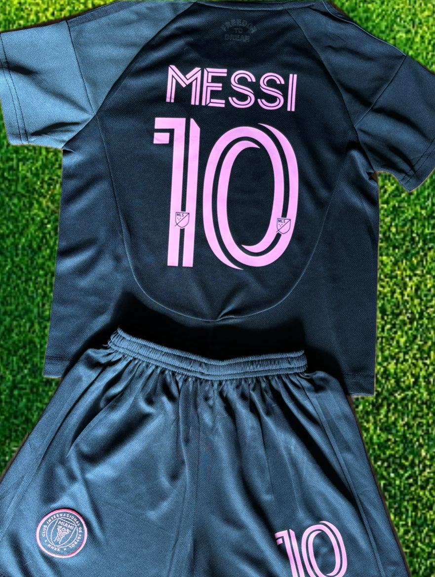 Lionel Messi Black Miami 2025 Kids Soccer Jersey Set Football 3