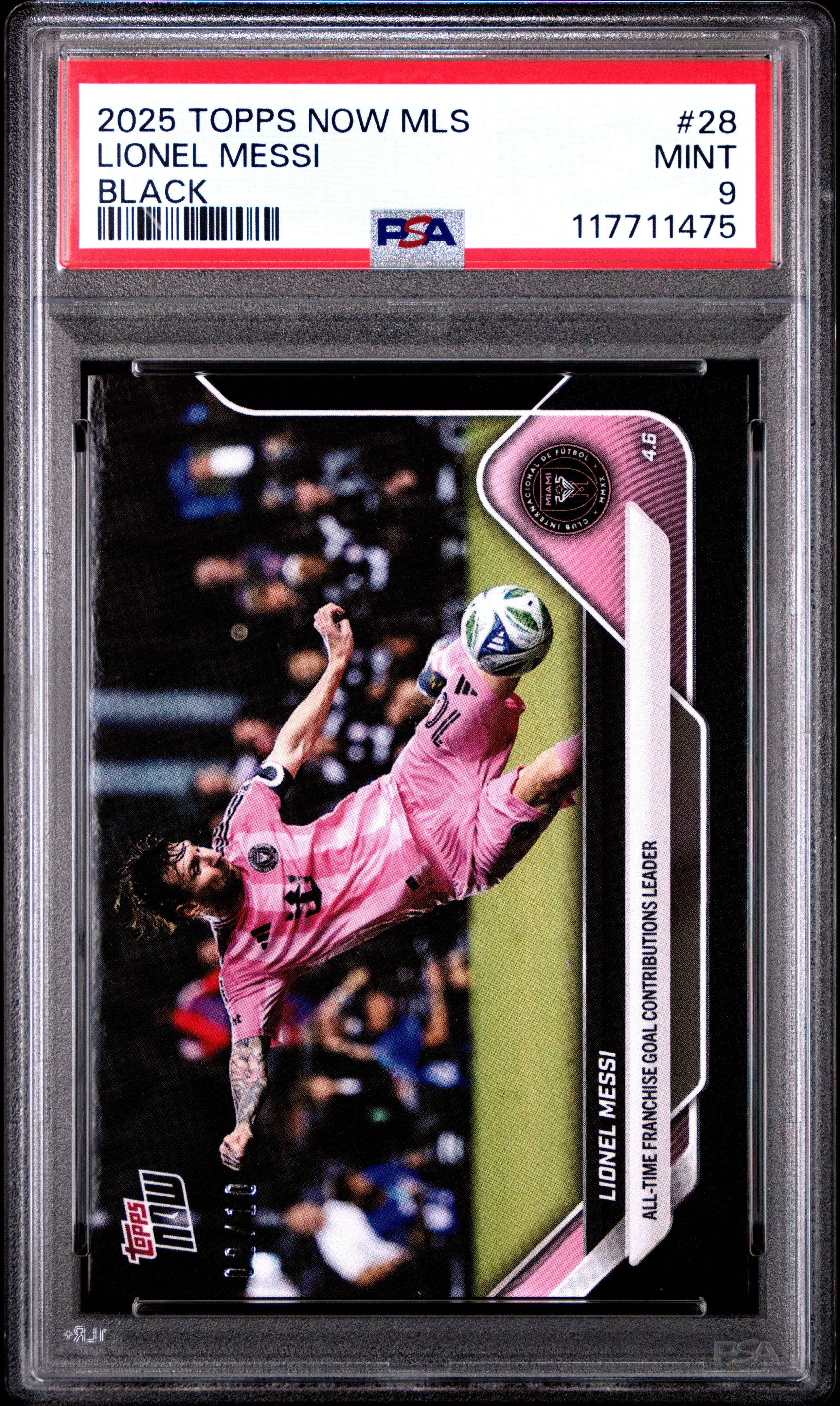 Graded 2025 Topps Now MLS Lionel Messi #28 Black /99 Soccer Card PSA 9 Mint 1