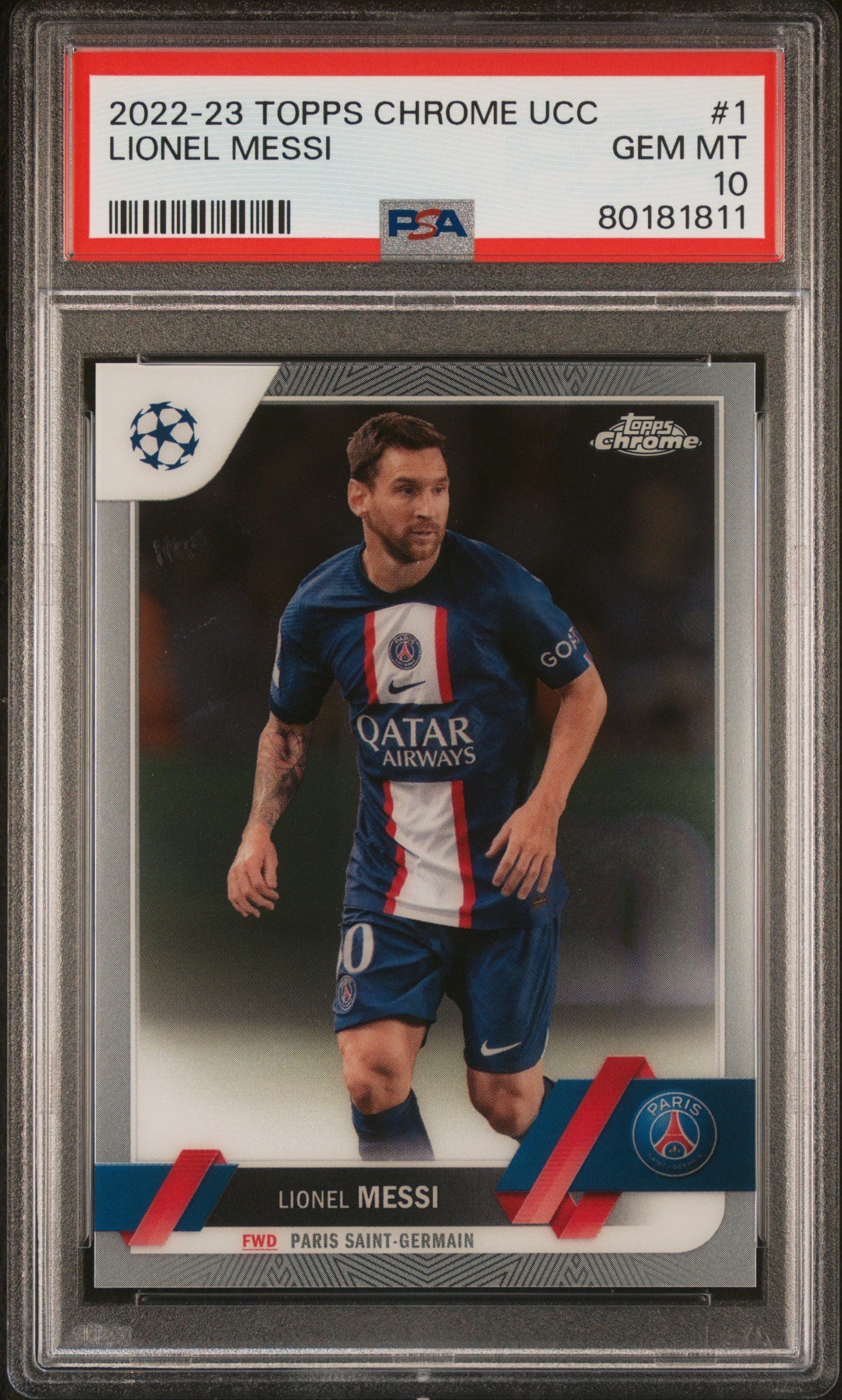 Graded 2022 Topps Chrome UCC Lionel Messi #1 Soccer Card PSA 10 Gem Mint 1