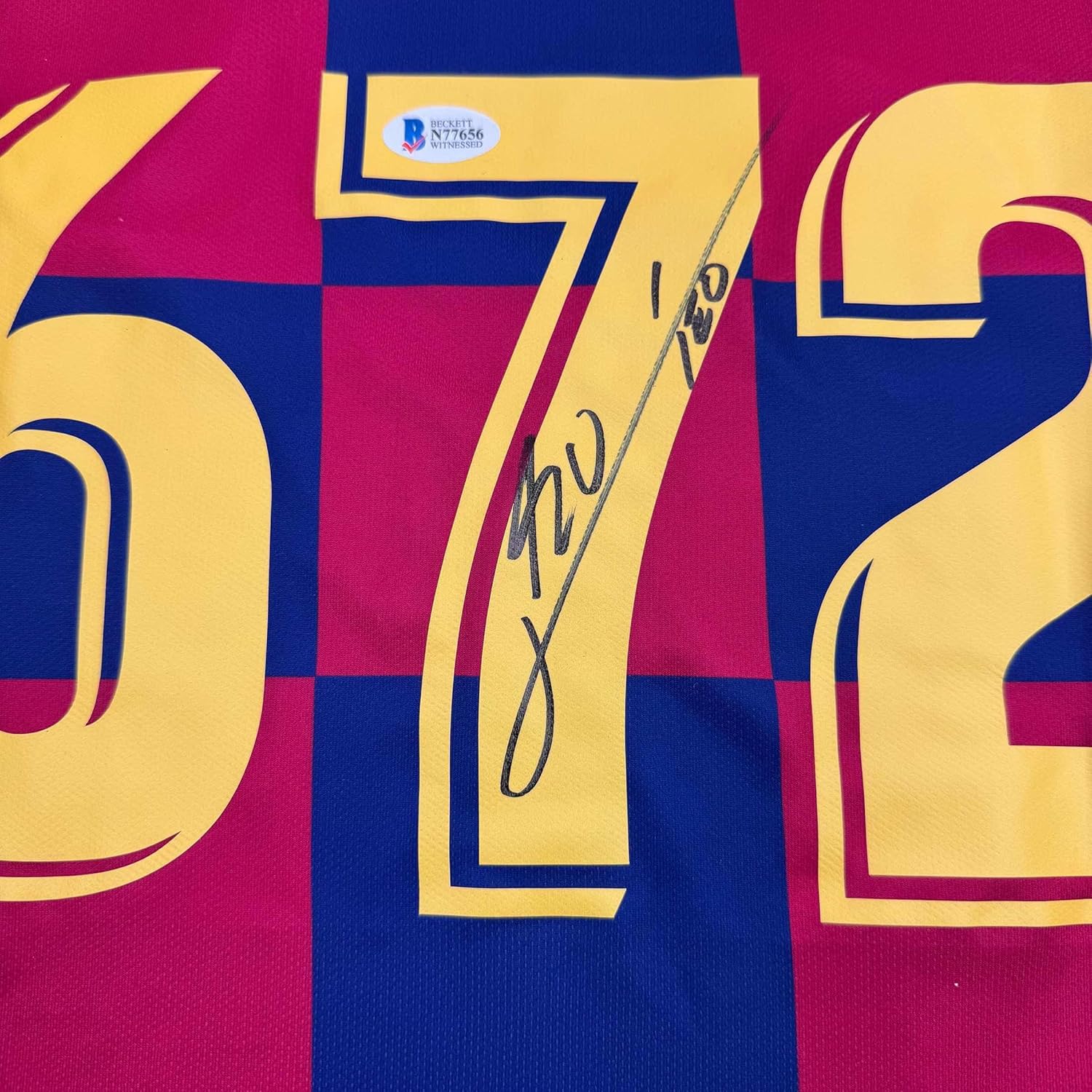 Framed Autographed/Signed Lionel Leo Messi 35x39 FC Barcelona 672 Goals Soccer Jersey Beckett BAS COA 2