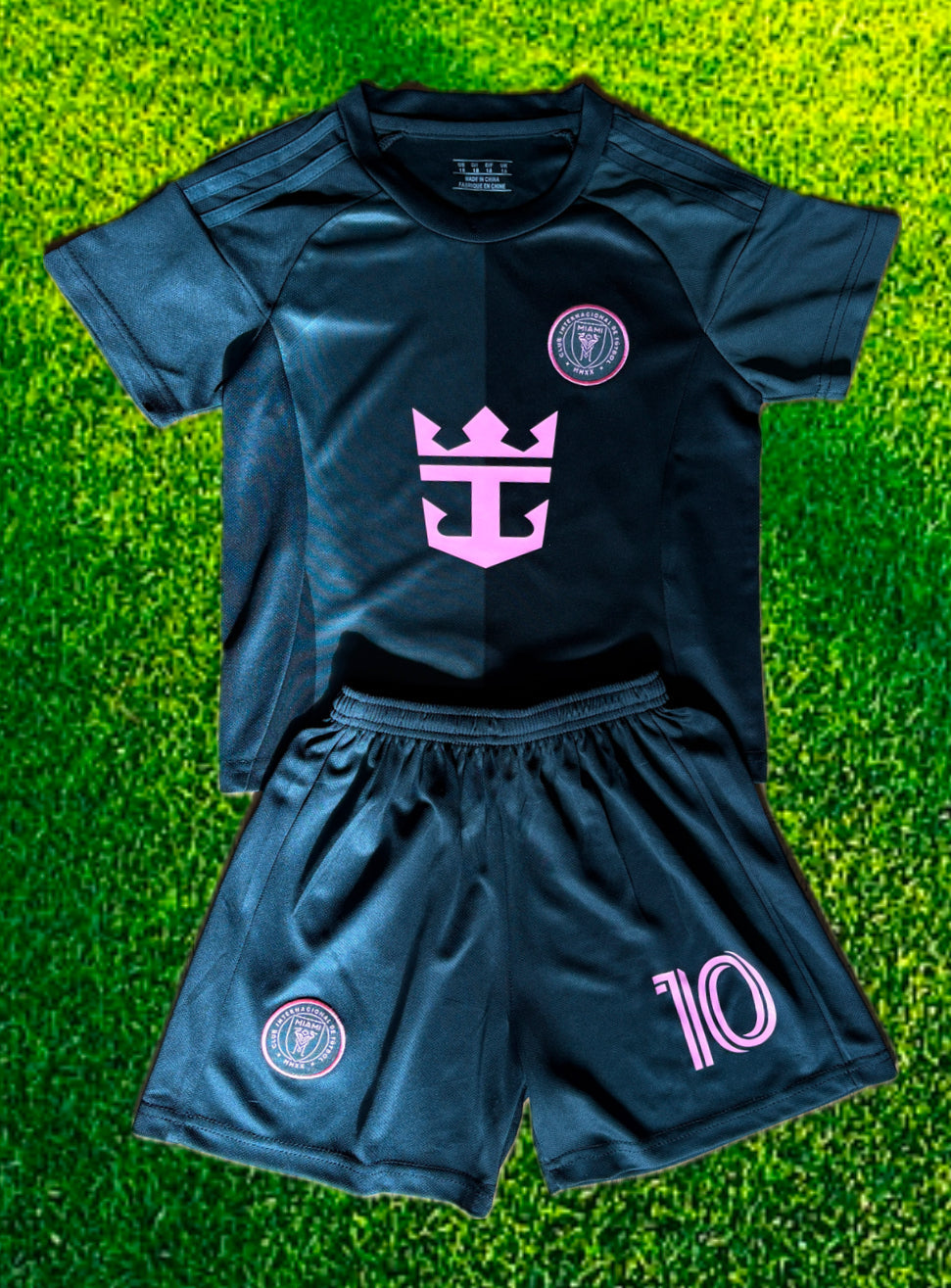 Lionel Messi Black Miami 2025 Kids Soccer Jersey Set Football 4