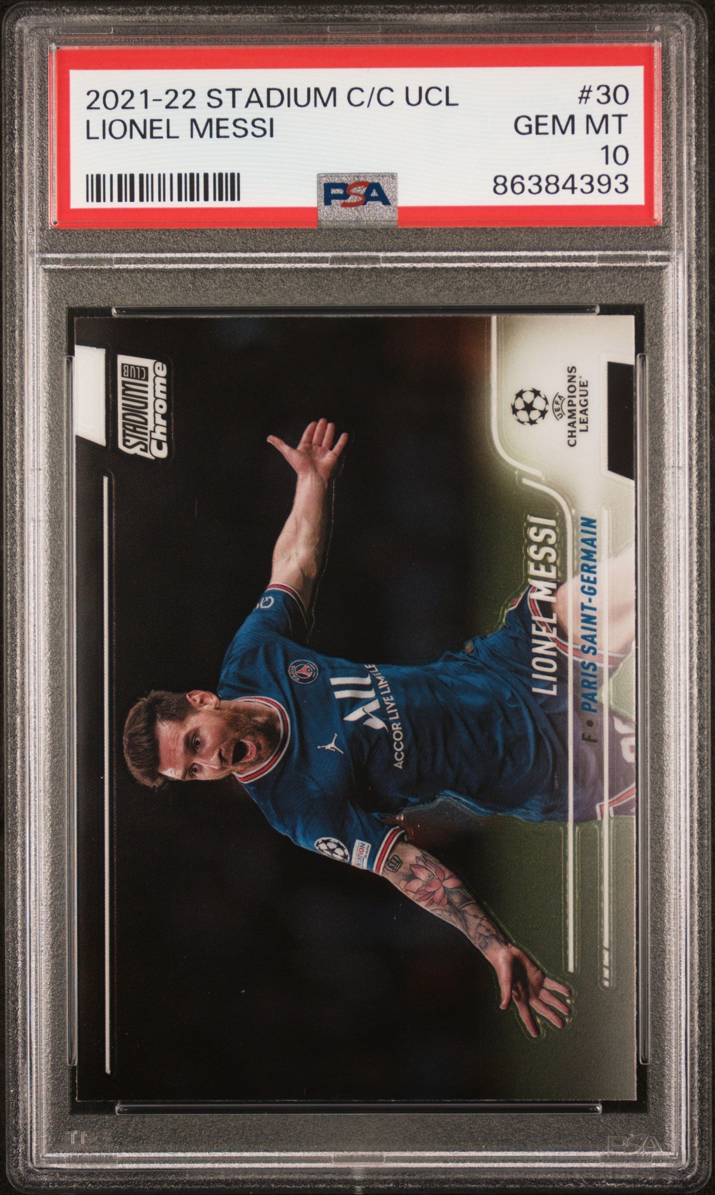 Graded 2021-22 Topps Stadium Club Chrome UCL Lionel Messi #30 Champions League Soccer Card PSA 10 Gem Mint 1