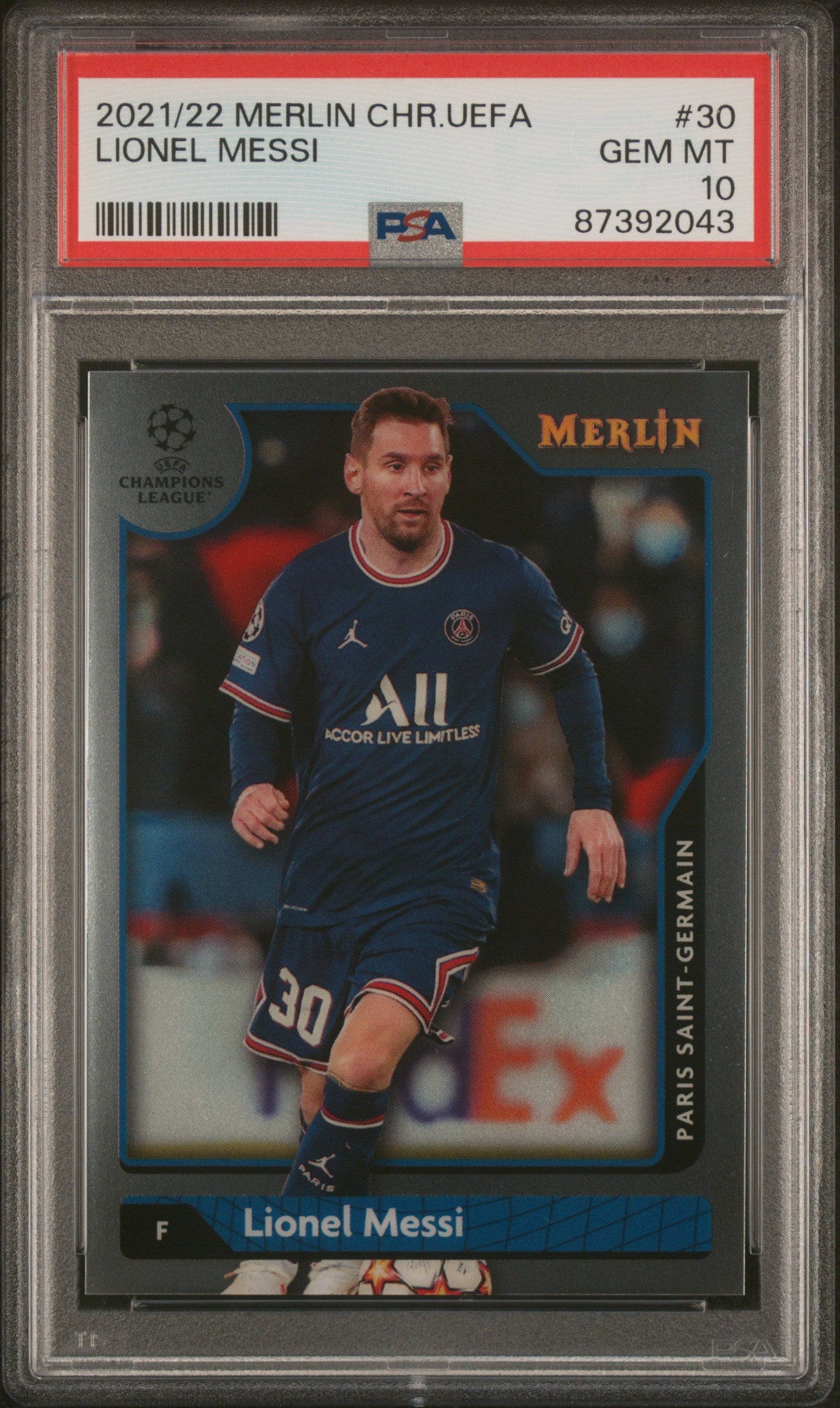 Graded 2021 Topps Merlin Chrome UCL Lionel Messi #30 UEFA Champions League Soccer Card PSA 10 Gem Mint 1