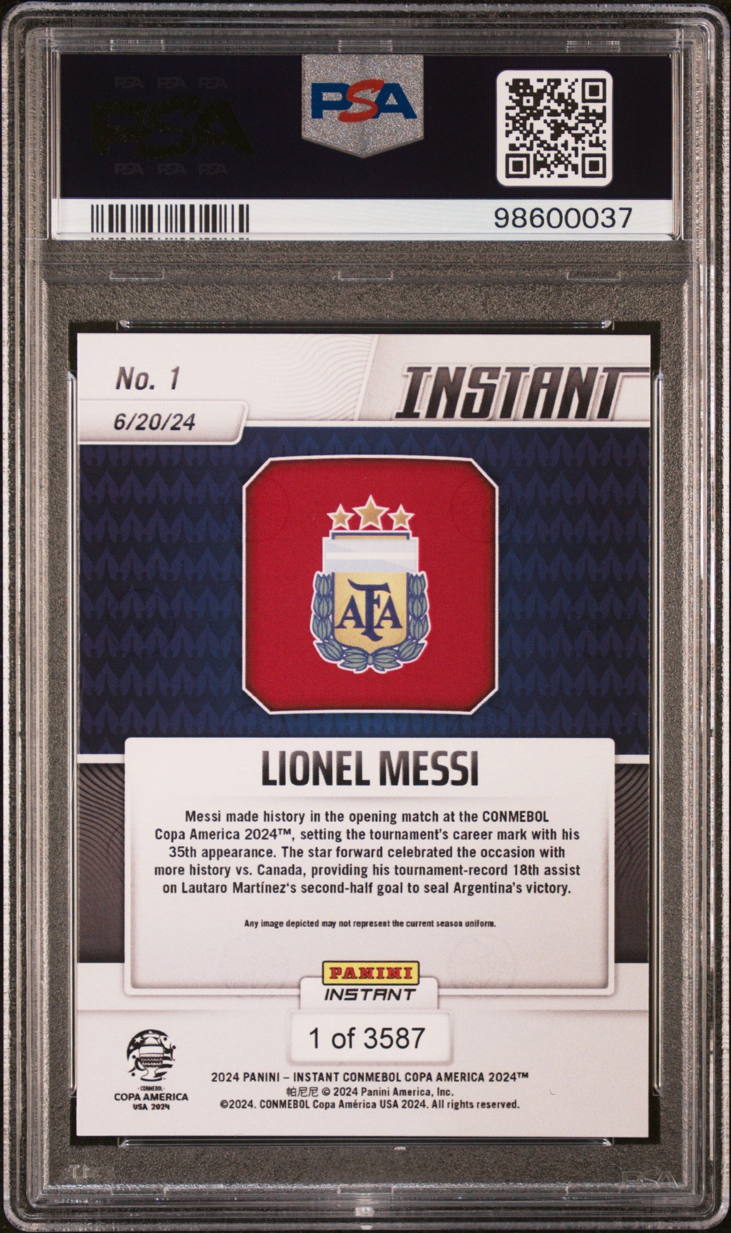 Graded 2024 Panini Instant Lionel Messi #1 Copa America Soccer Card PSA 10 Gem Mint 2