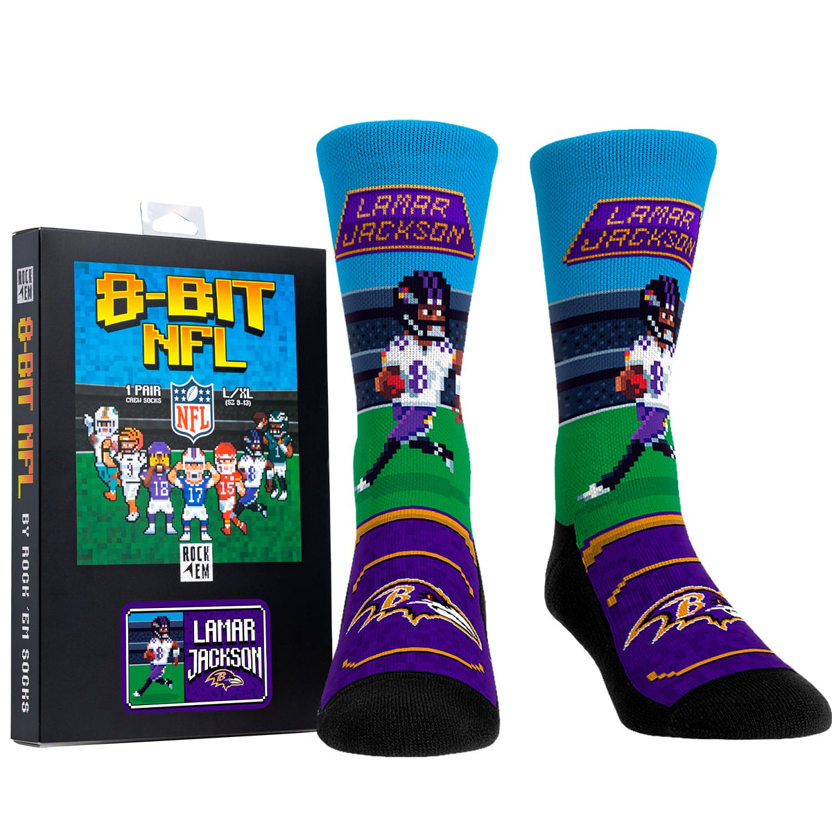 Lamar Jackson - Baltimore Ravens  - 8-Bit (Box Set) | Rock 'Em Socks 1